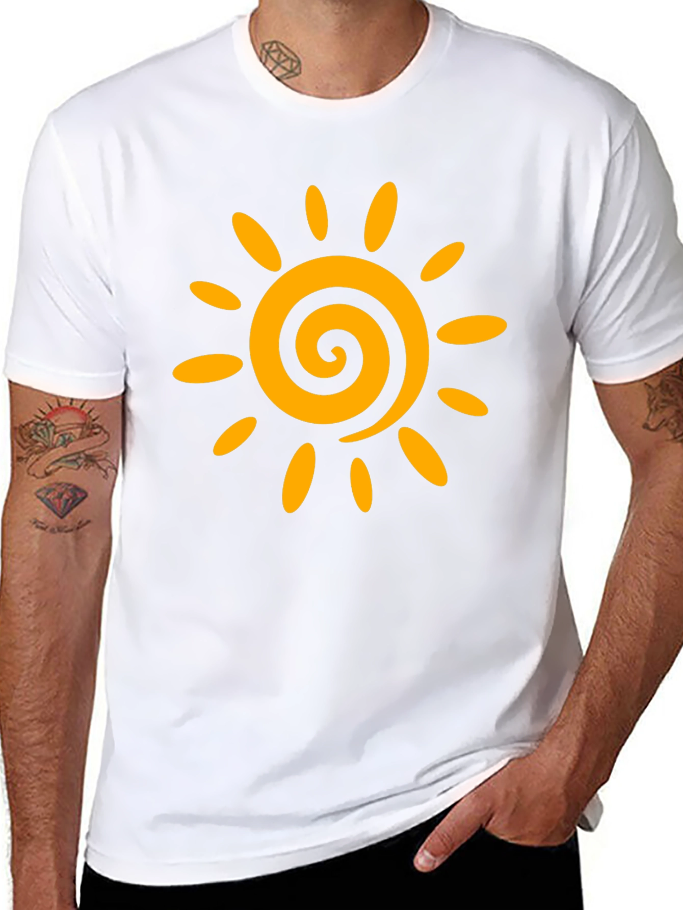 Black T-Shirt with Golden Sun Graphic