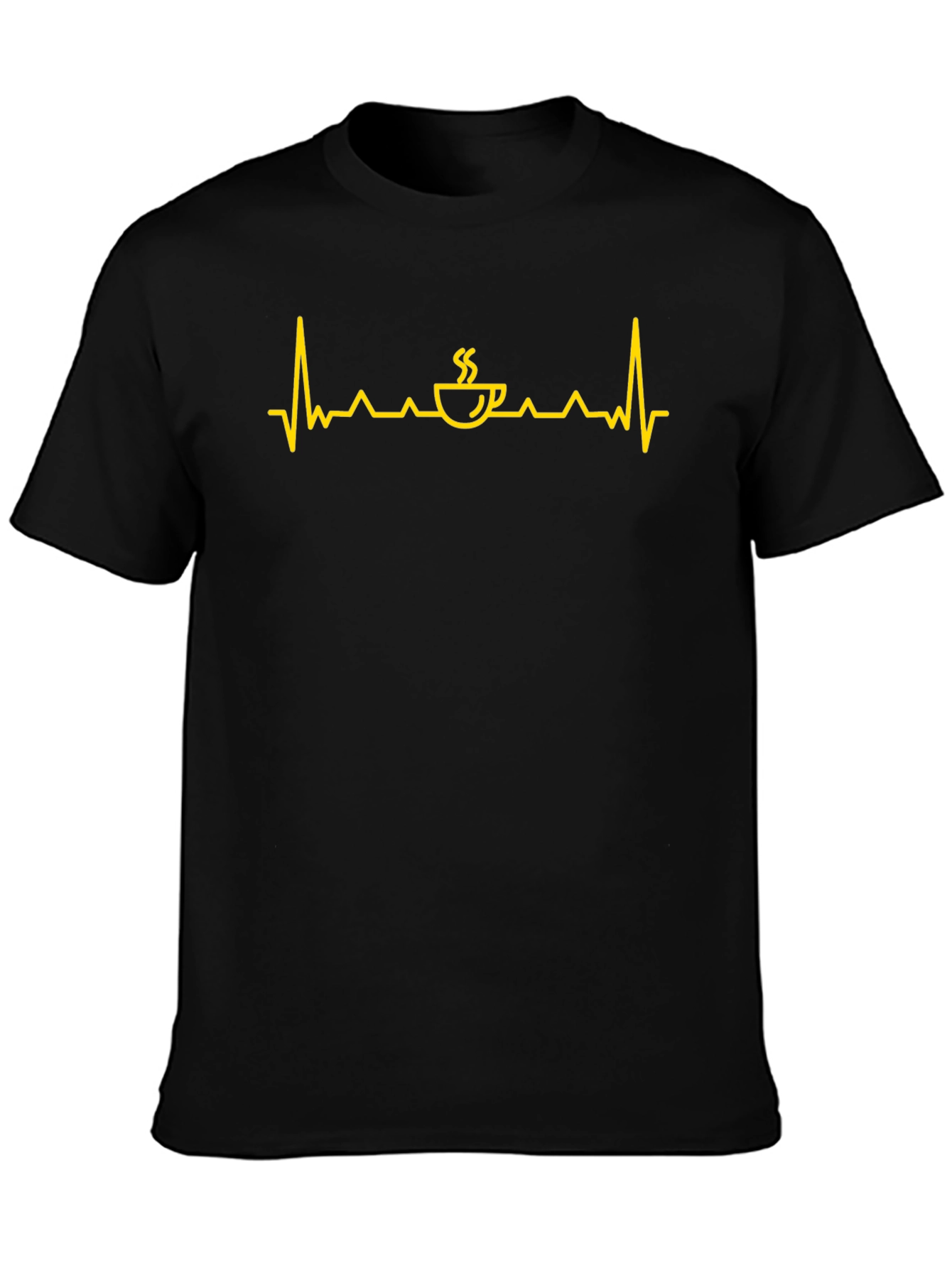 Coffee Heartbeat Graphic Tee - Black Cotton Shirt