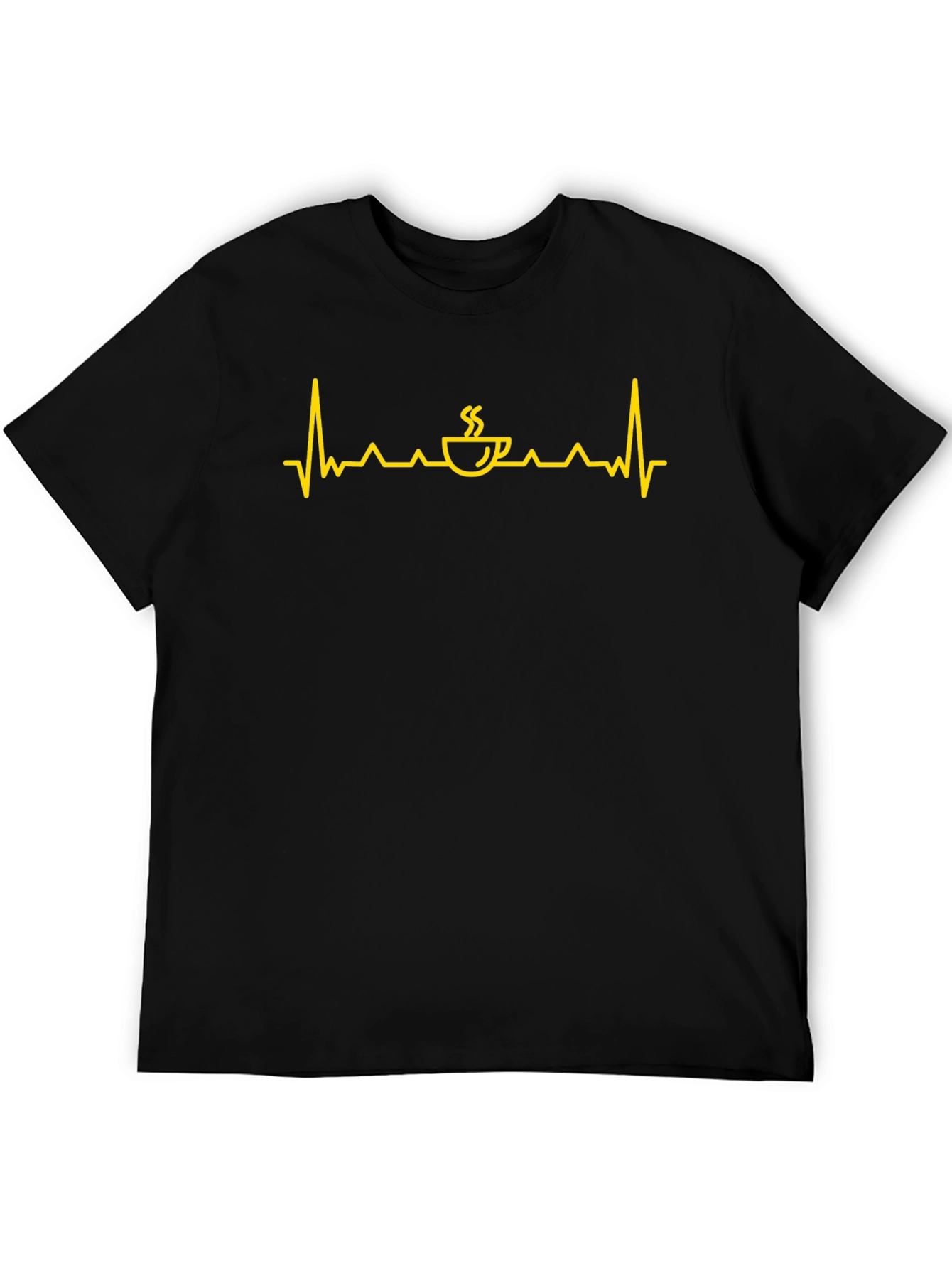 Coffee Heartbeat Graphic Tee - Black Cotton Shirt