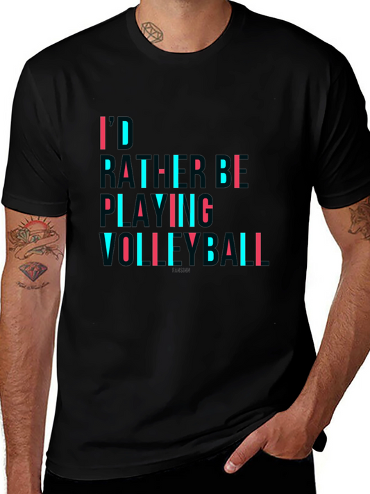 Volleyball Graphic T-Shirt - Black Crew Neck Tee