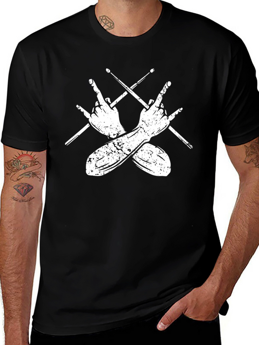 Rock On Drummer T-Shirt - Heavy Metal Drum Sticks Tee