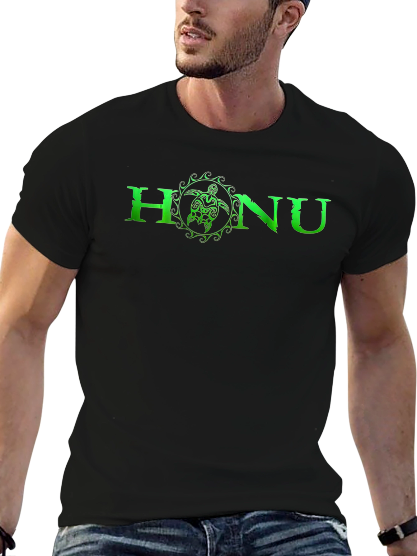 HANU Turtle Green Graphic T-Shirt - Black