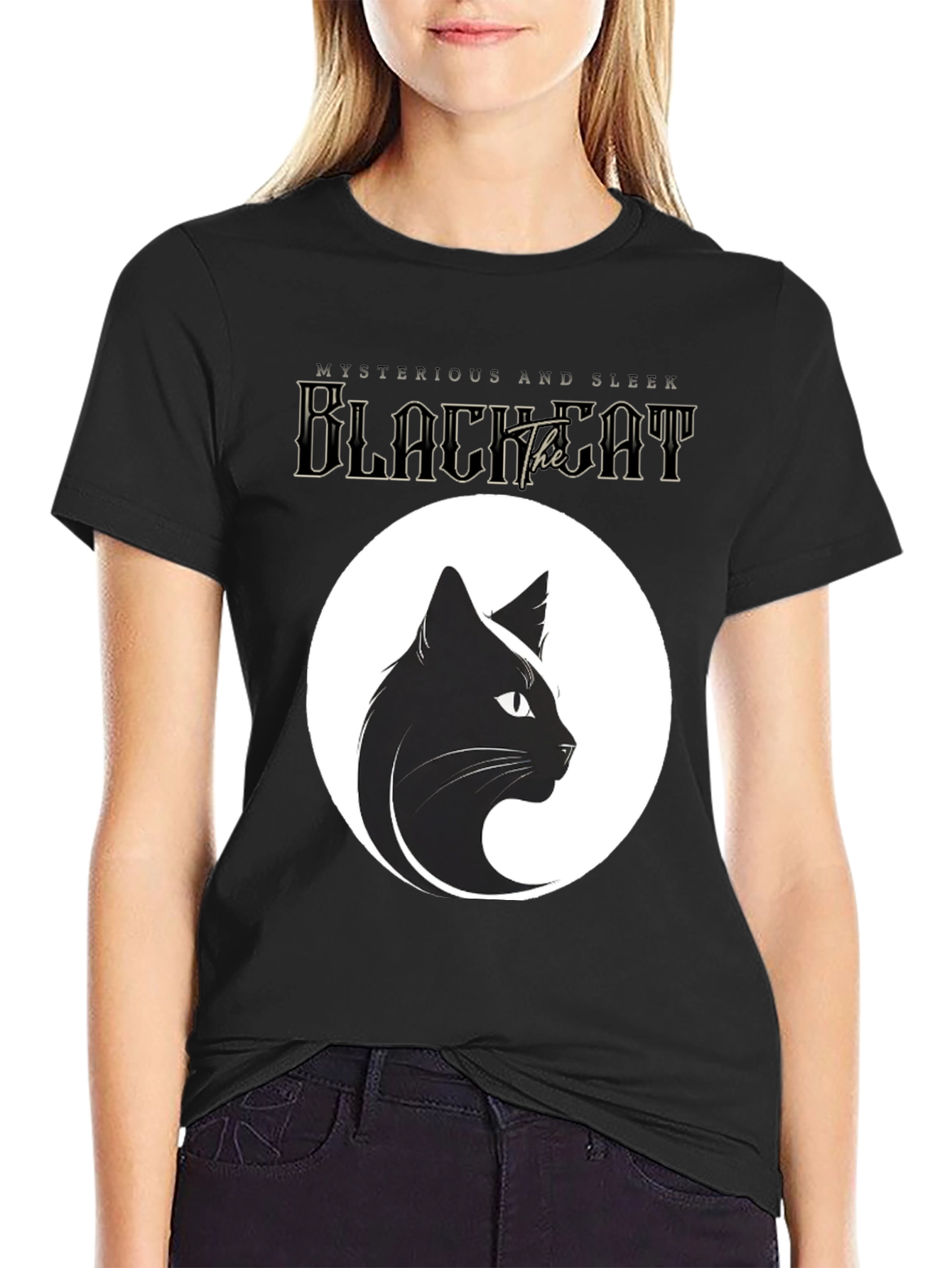 Mysterious Black Cat Graphic Tee - Sleek Design