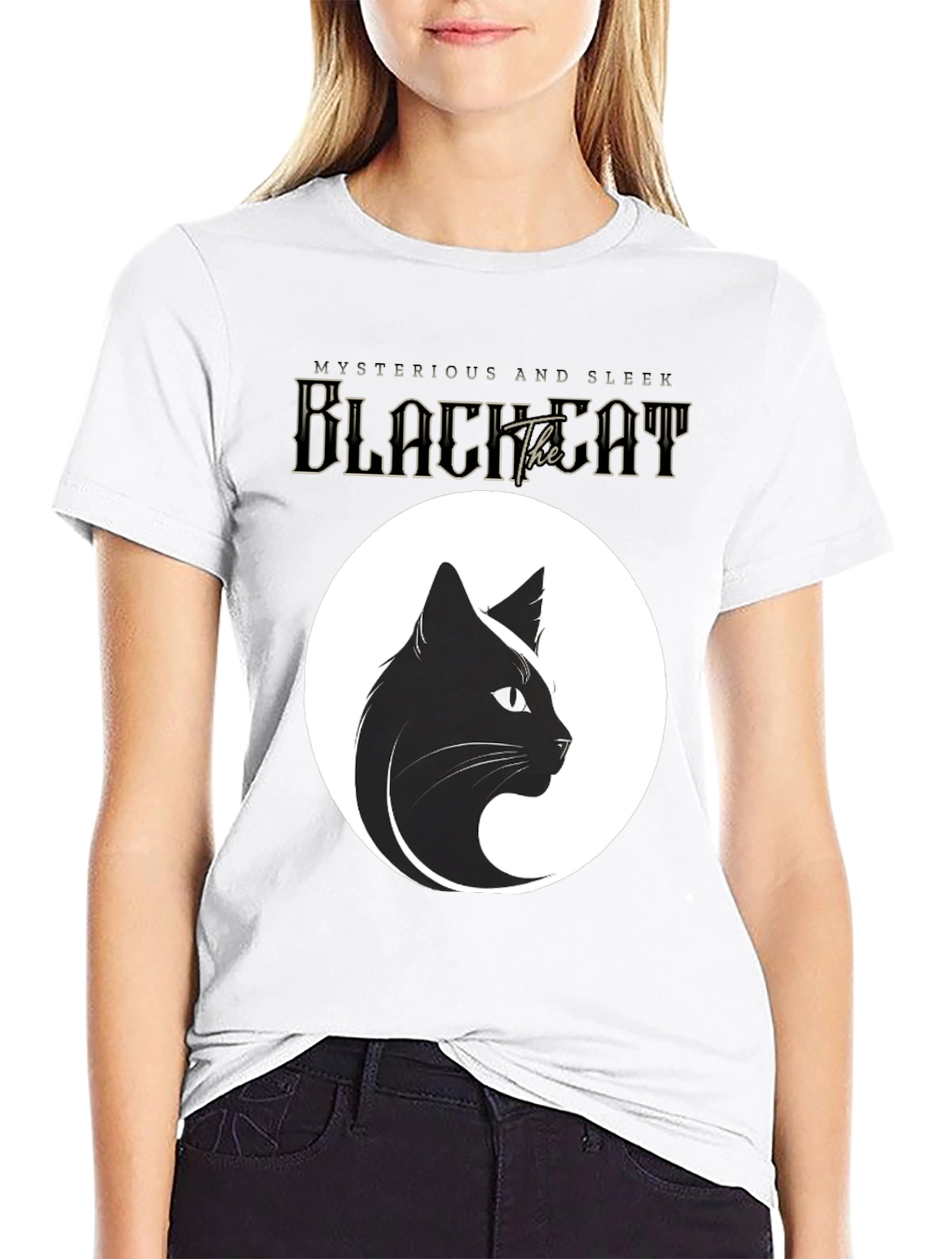 Mysterious Black Cat Graphic Tee - Sleek Design