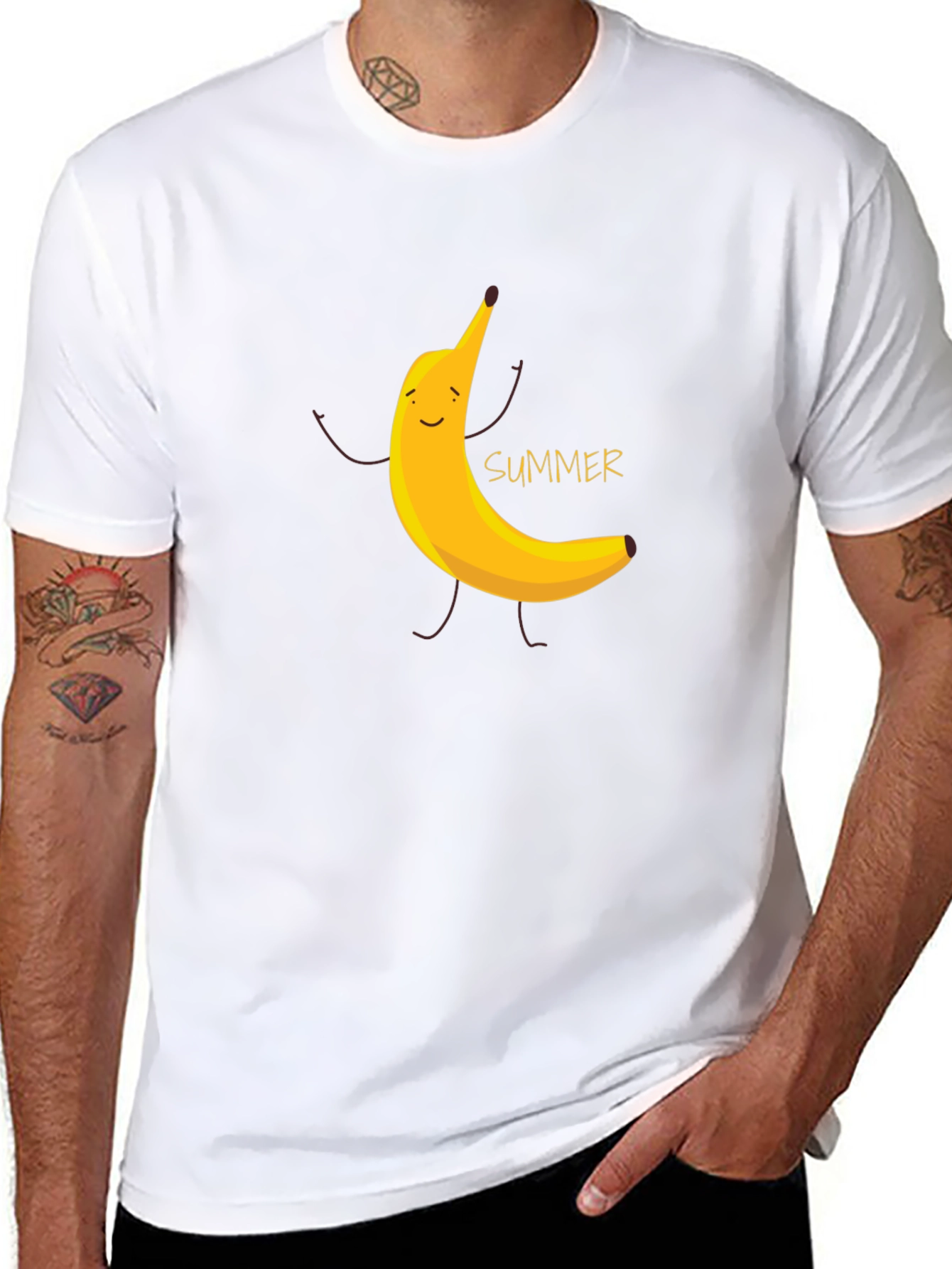 Summer Banana Graphic Tee - Black Cotton T-Shirt