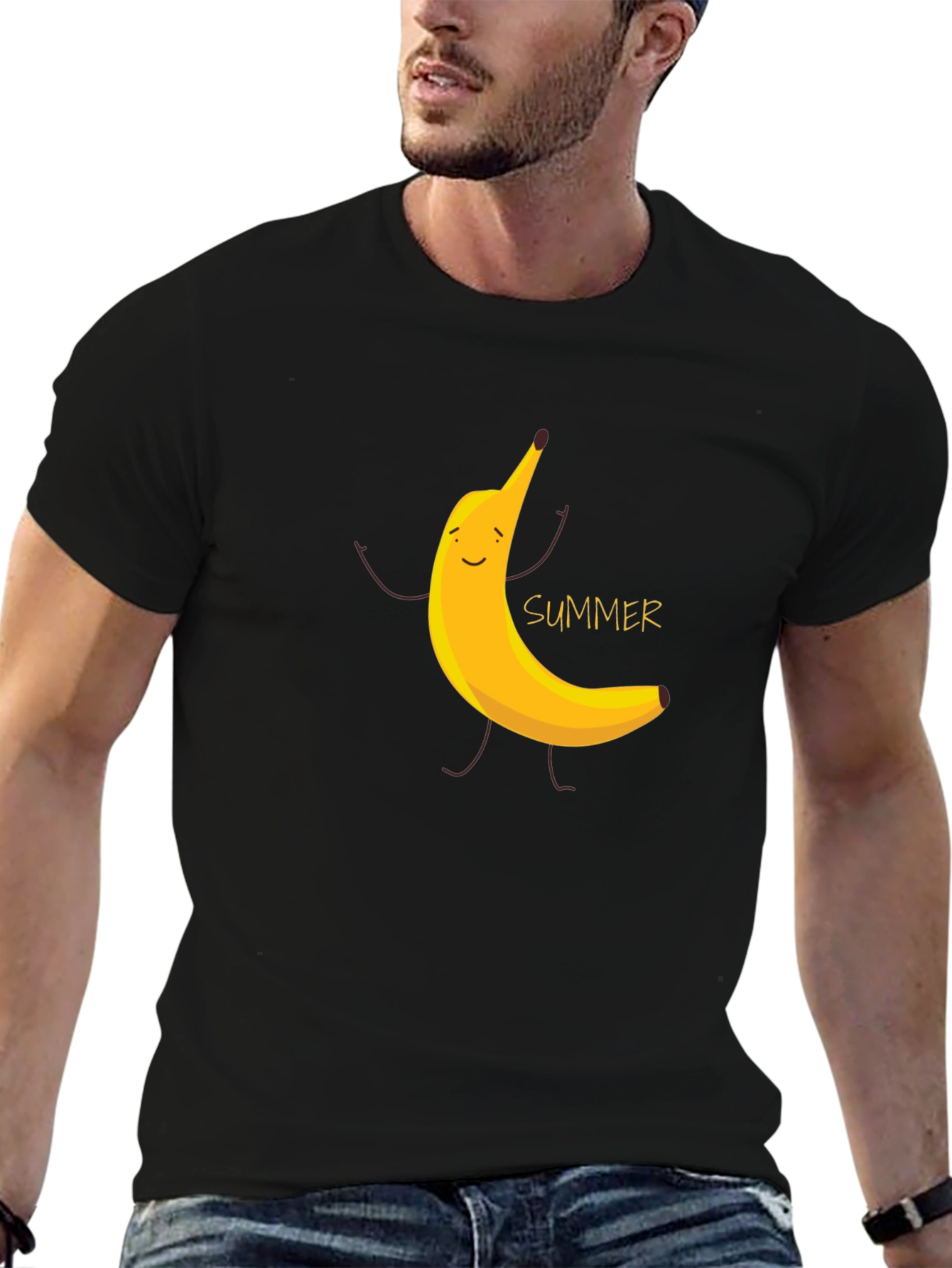 Summer Banana Graphic Tee - Black Cotton T-Shirt