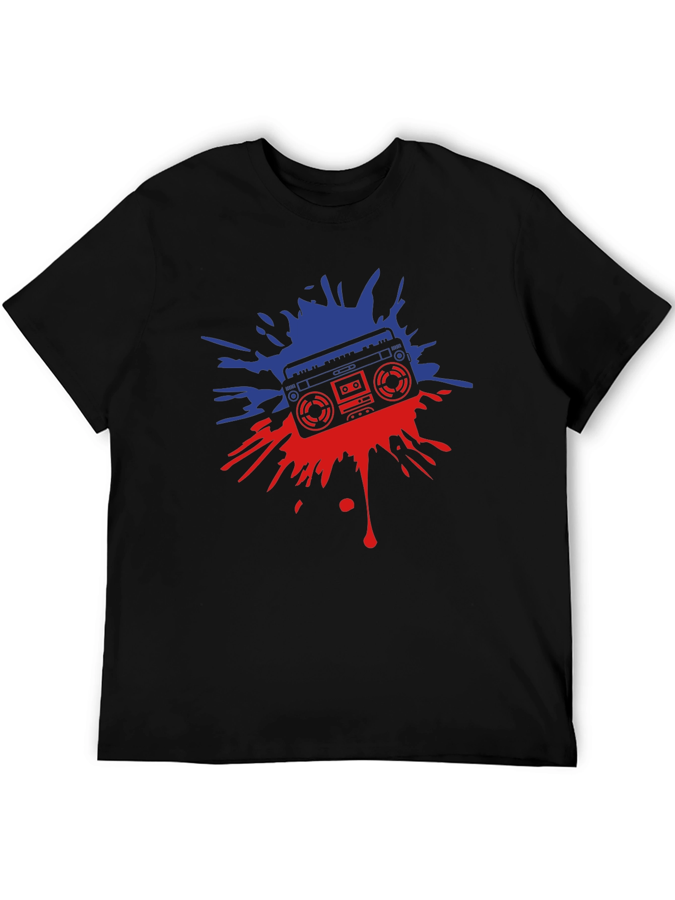 Retro Boombox Graphic Tee - Black Cotton T-Shirt