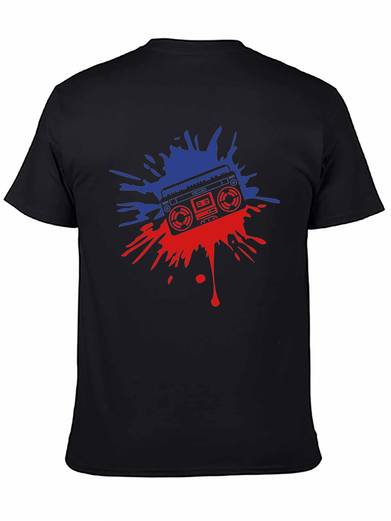 Retro Boombox Graphic Tee - Black Cotton T-Shirt