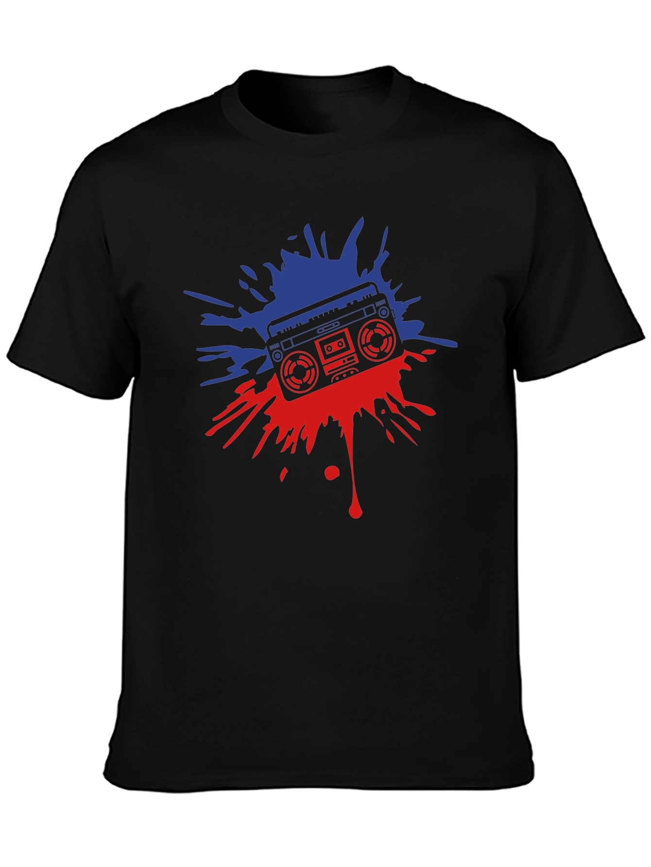 Retro Boombox Graphic Tee - Black Cotton T-Shirt
