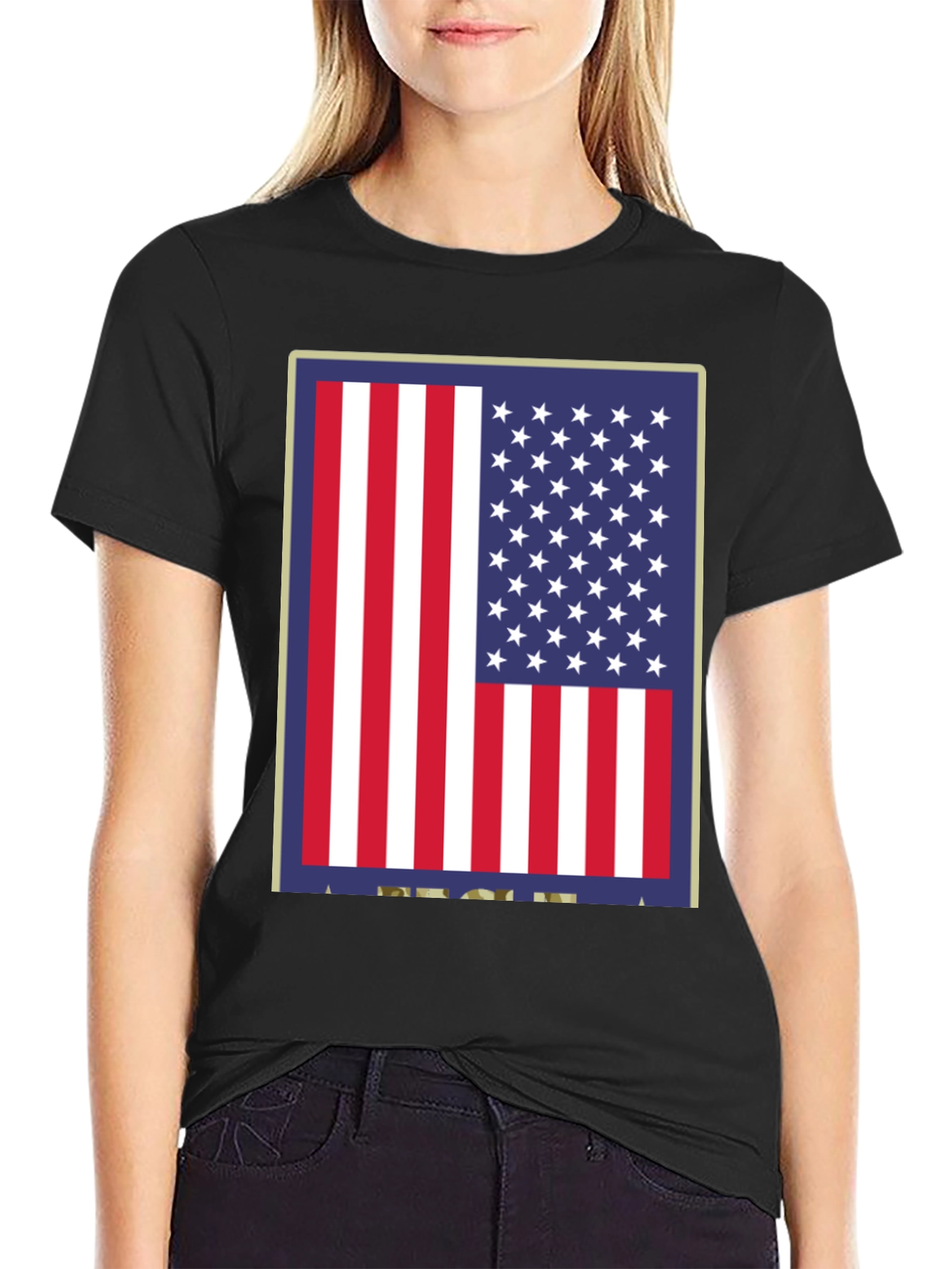 American Flag Graphic Print Black T-Shirt