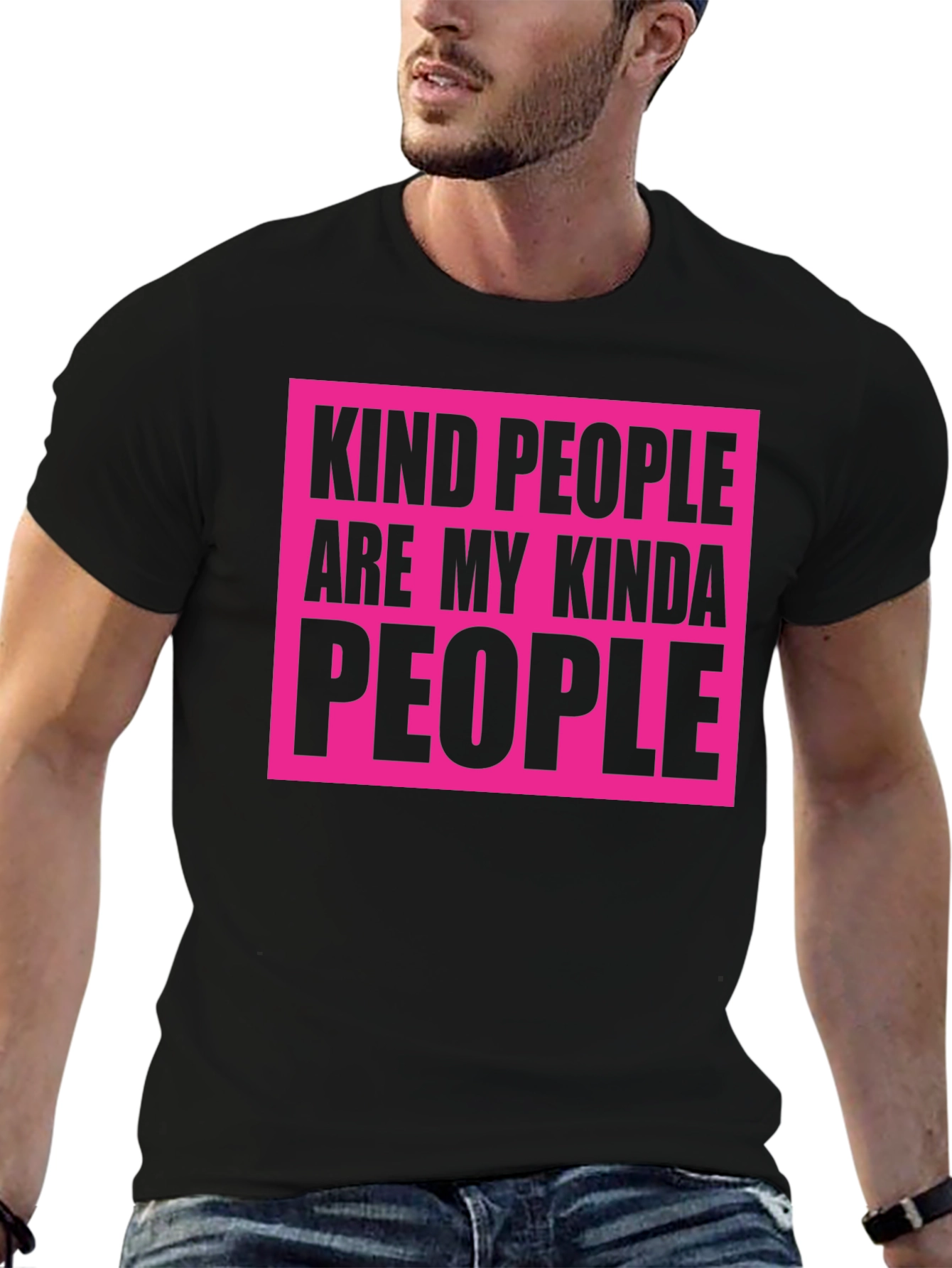 Kind People T-Shirt - Black with Bold Pink Design