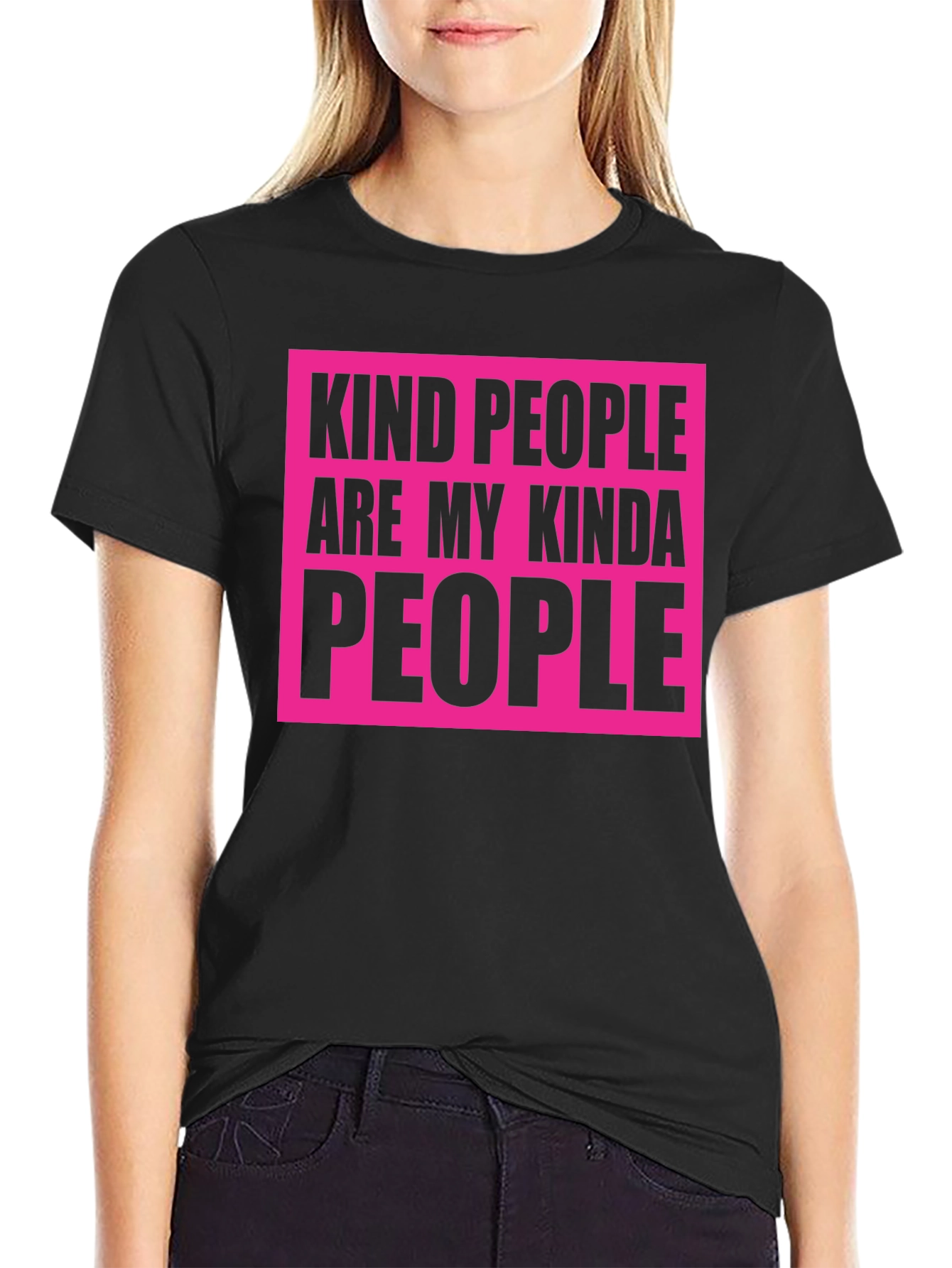 Kind People T-Shirt - Black with Bold Pink Design