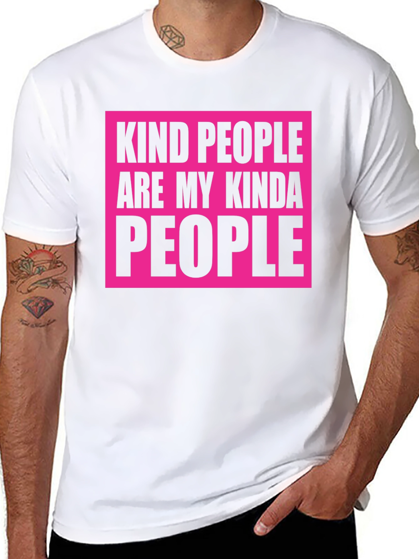 Kind People T-Shirt - Black with Bold Pink Design