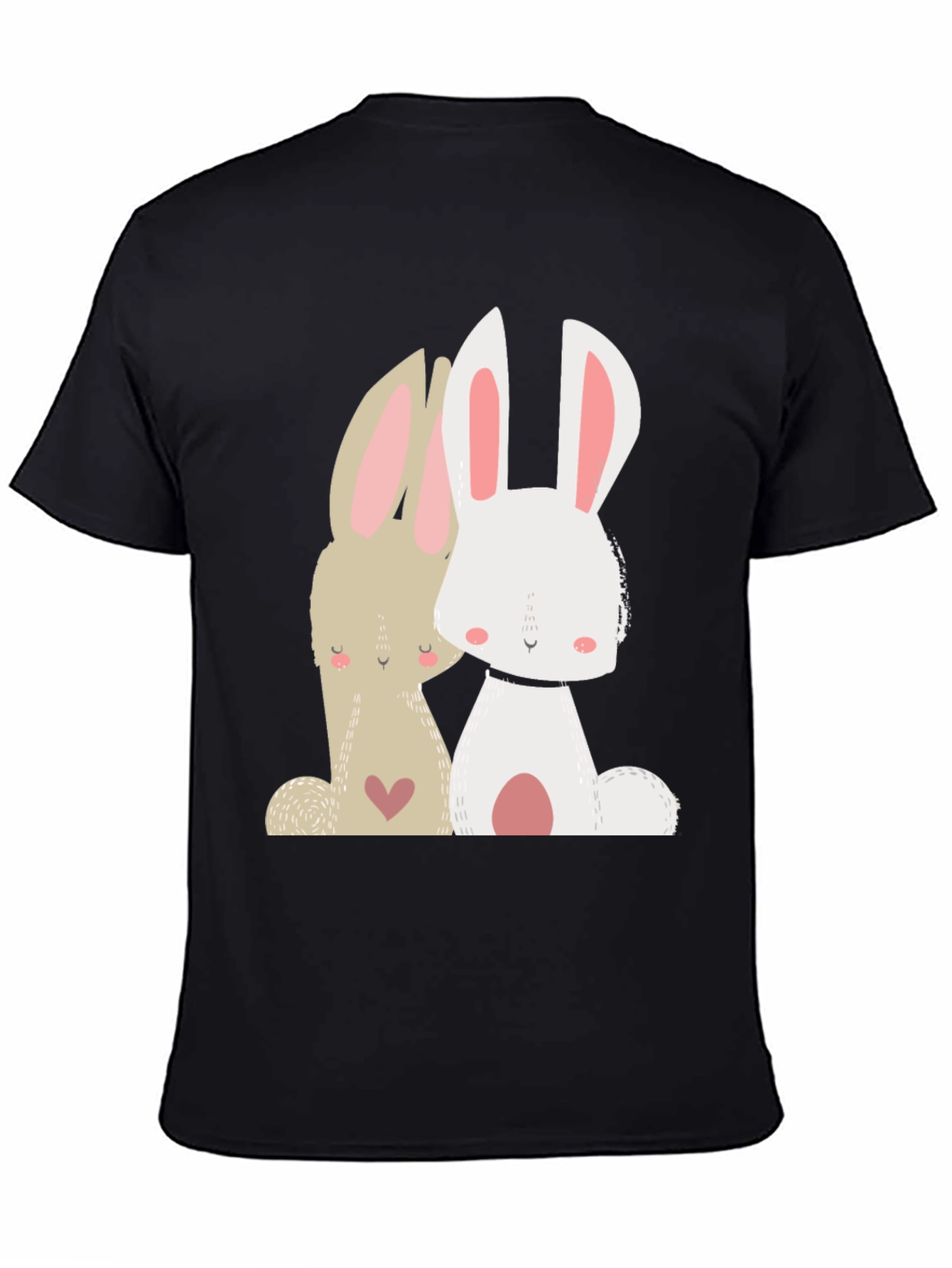Cute Bunny Graphic Tee - Black Cotton Blend T-Shirt