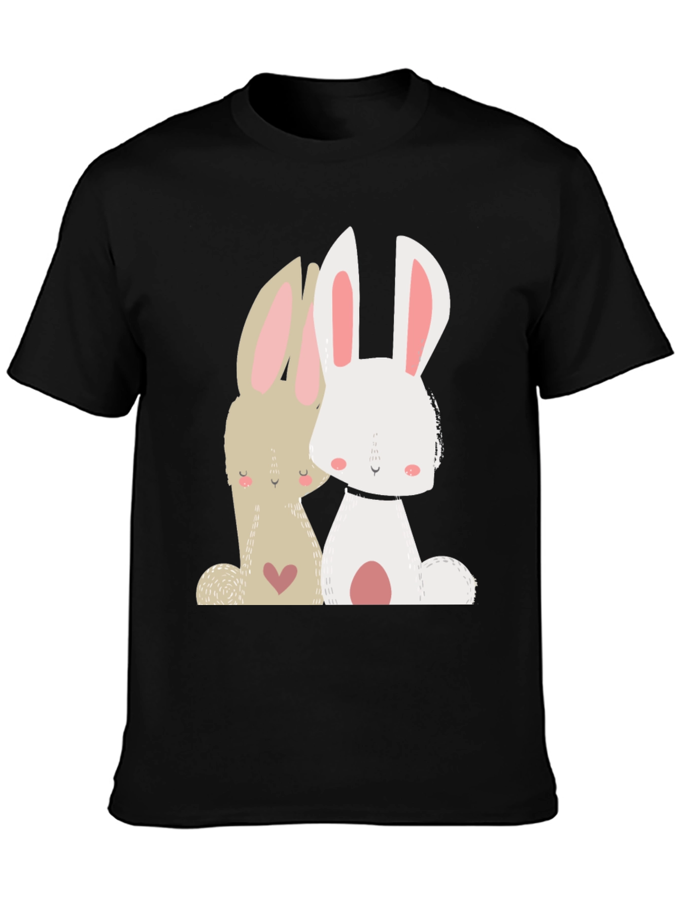 Cute Bunny Graphic Tee - Black Cotton Blend T-Shirt