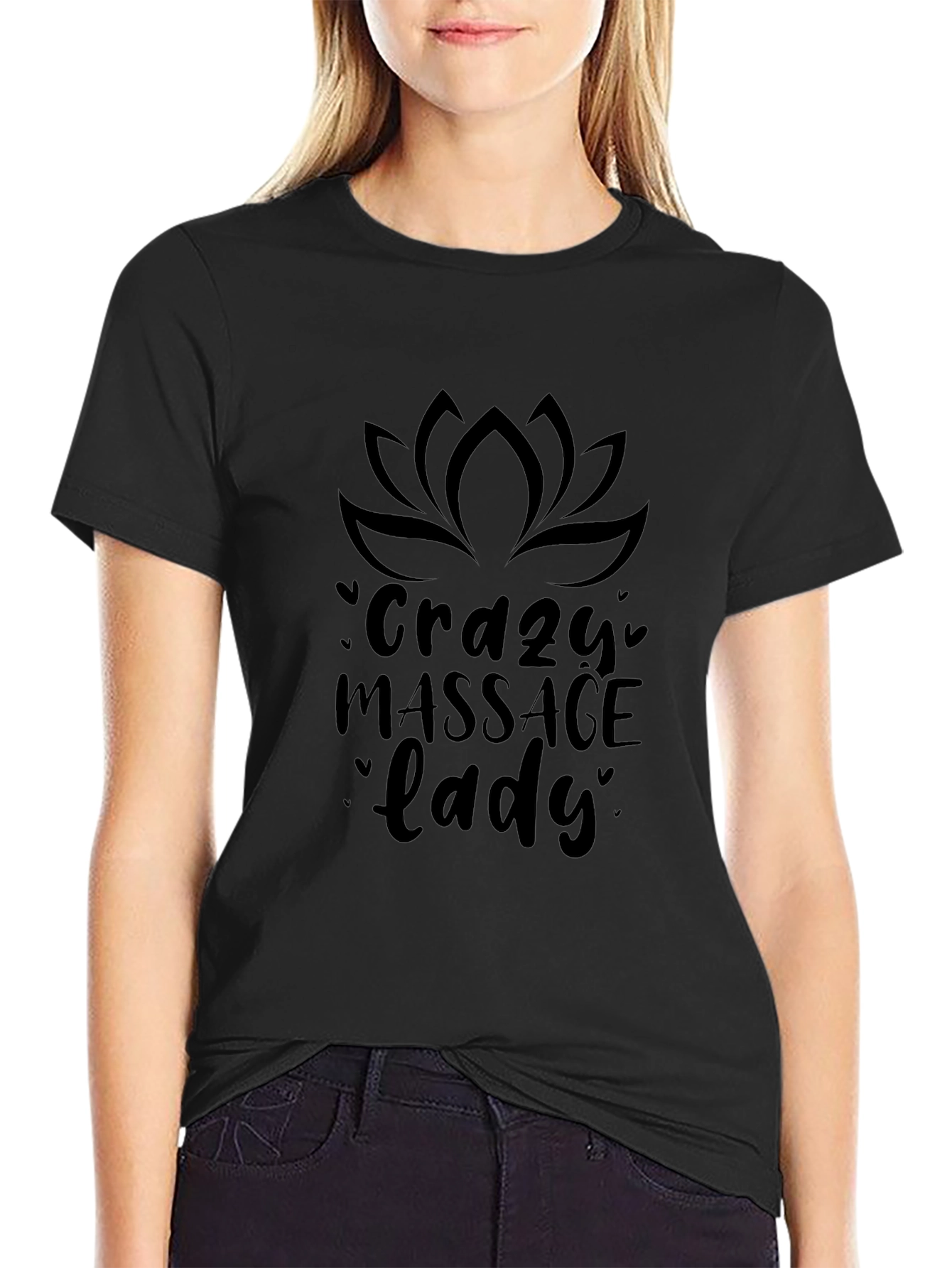 Crazy Massage Lady Black T-Shirt