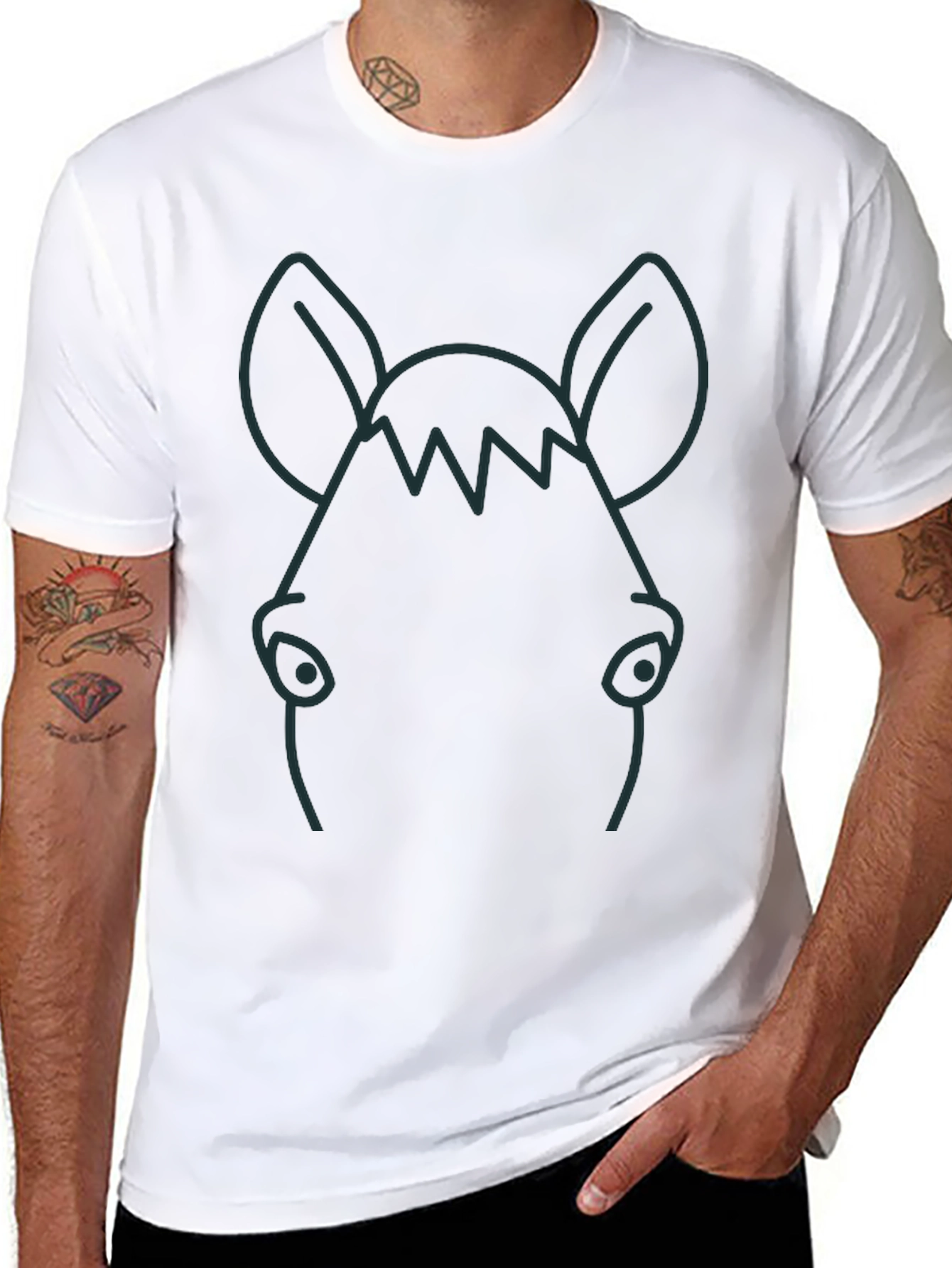 Cool Minimalist Horse Graphic Black T-Shirt