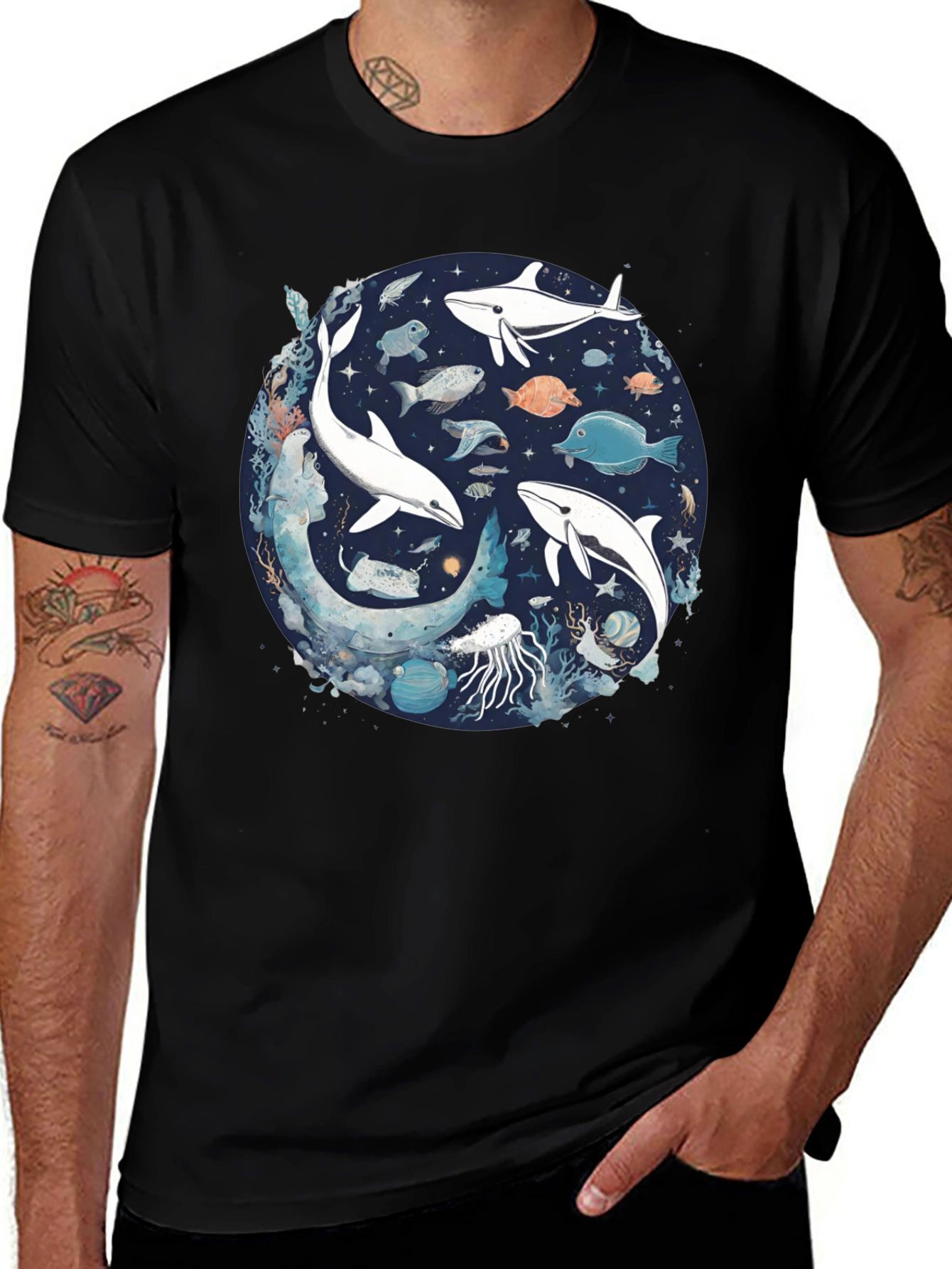 Ocean Life Graphic Tee - Unisex Black T-Shirt