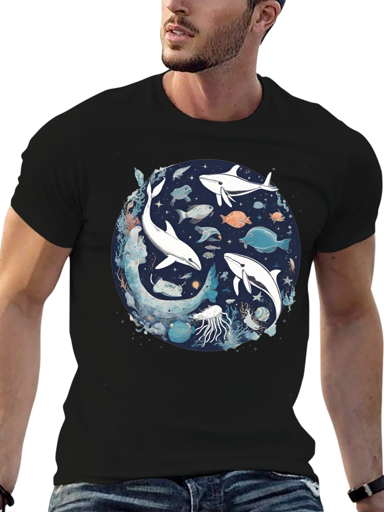 Ocean Life Graphic Tee - Unisex Black T-Shirt