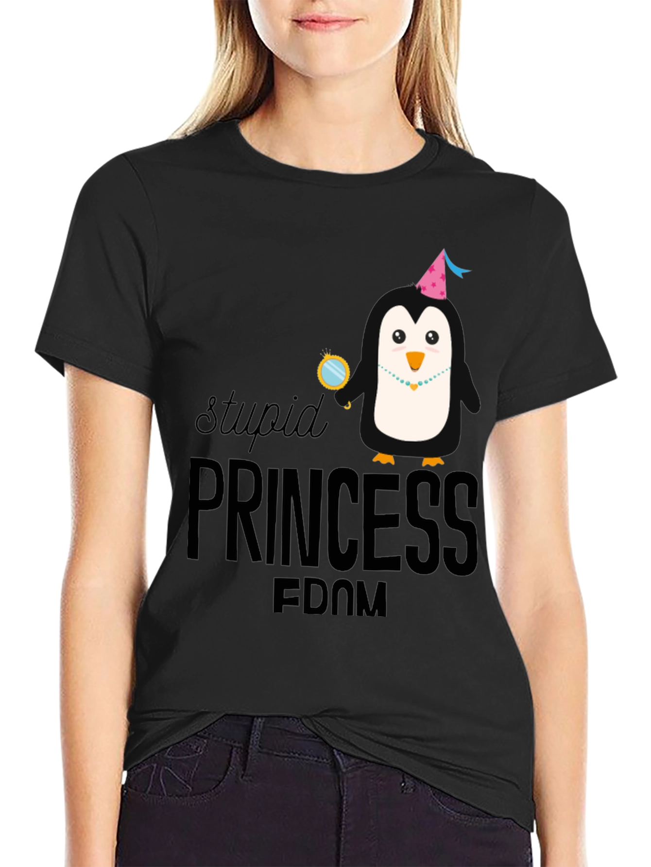 Stupid Princess Penguin Graphic T-Shirt