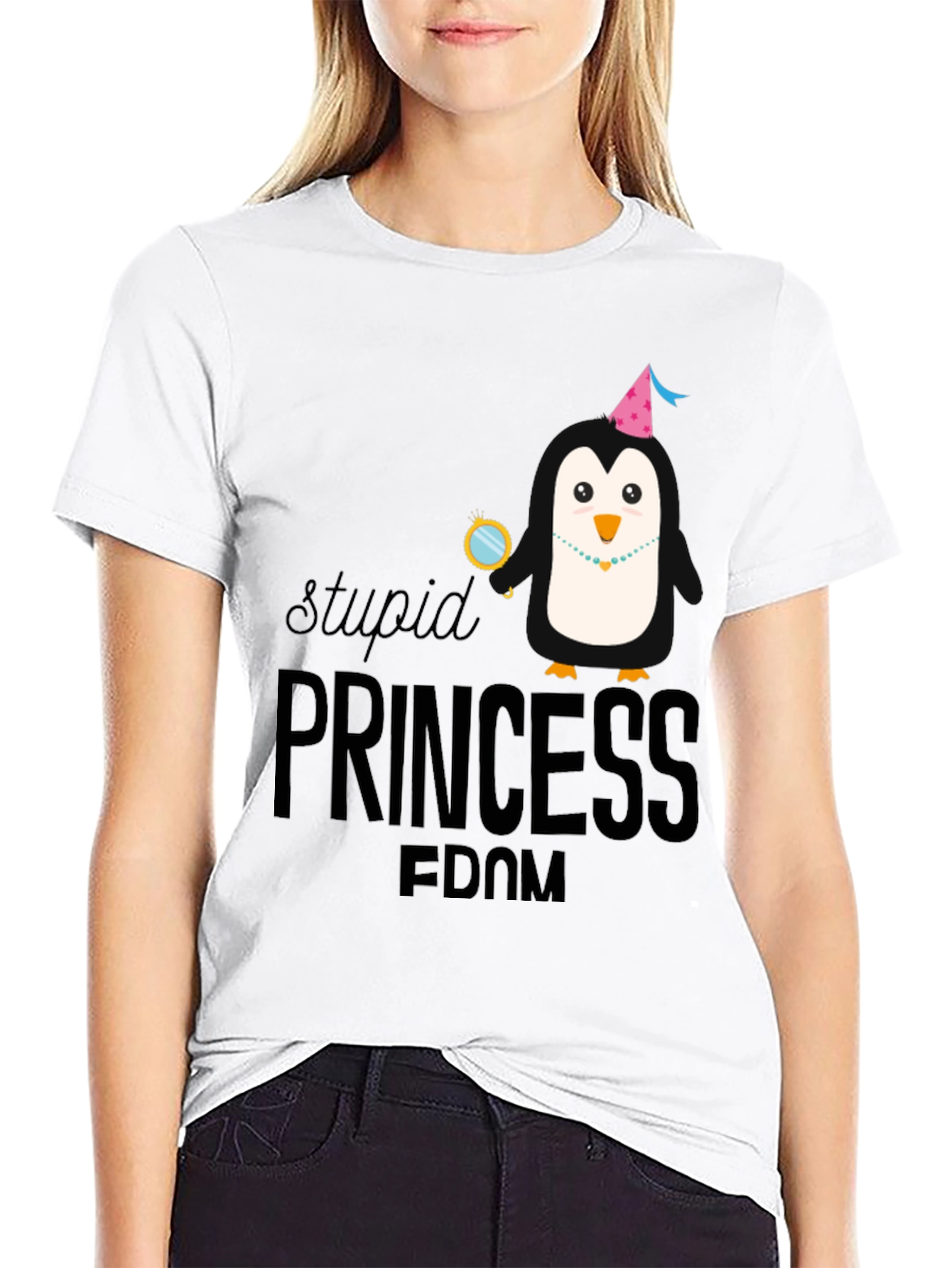 Stupid Princess Penguin Graphic T-Shirt