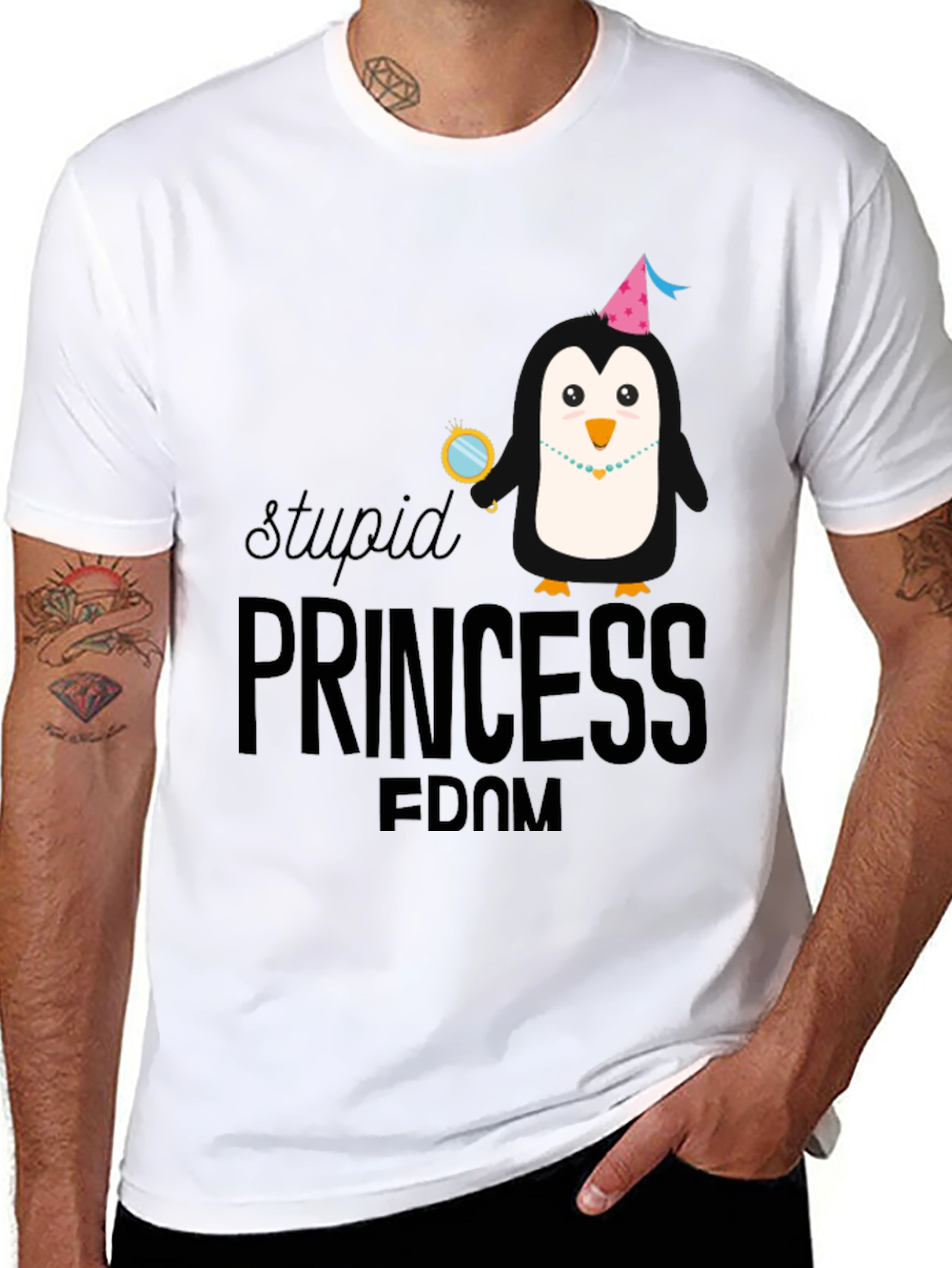 Stupid Princess Penguin Graphic T-Shirt