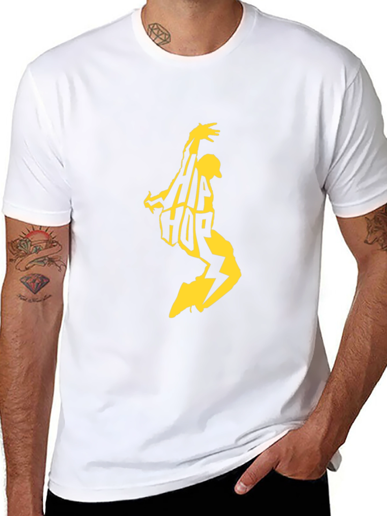 Hip Hop Graphic Tee - Black Cotton Blend T-Shirt