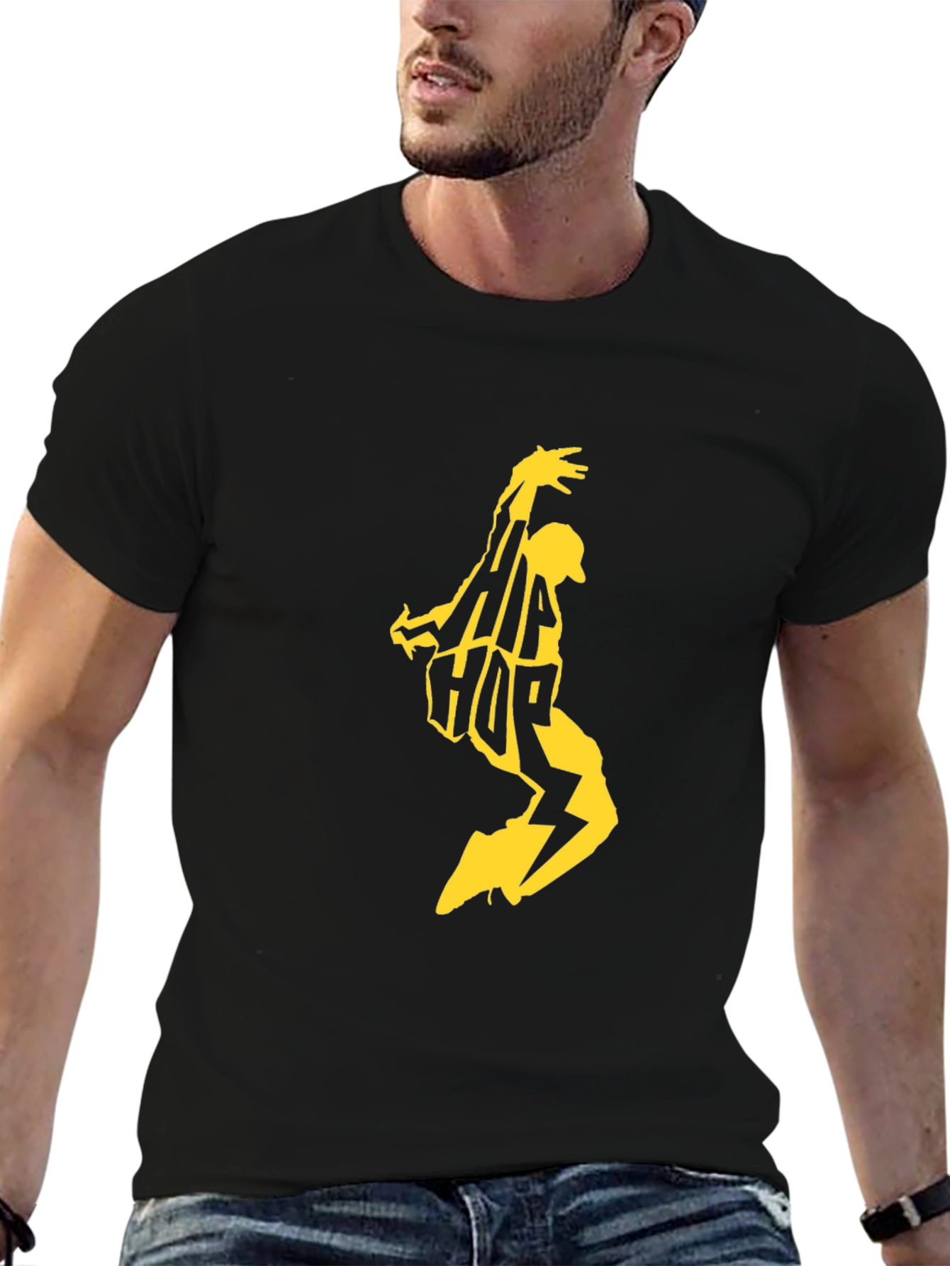 Hip Hop Graphic Tee - Black Cotton Blend T-Shirt
