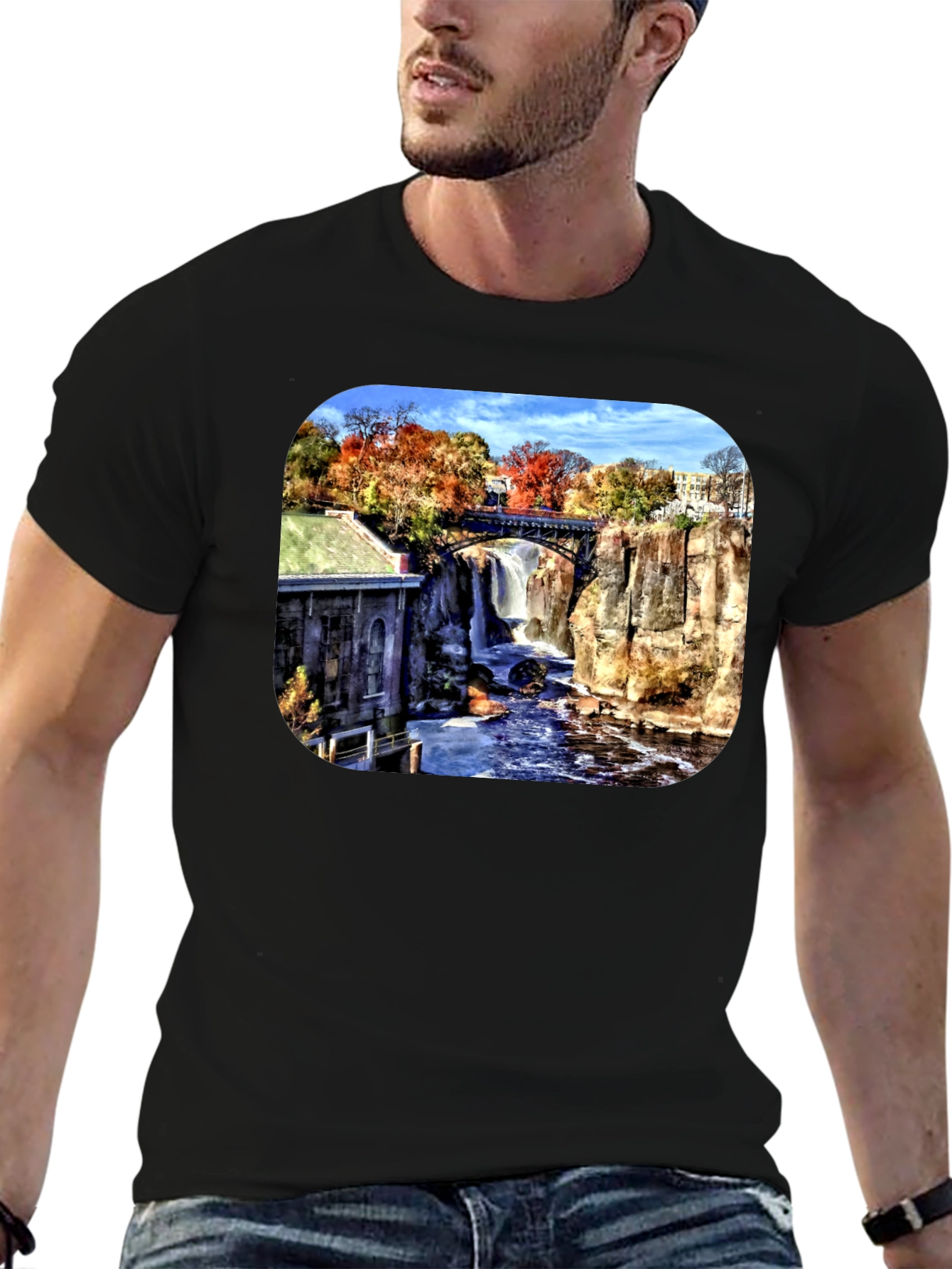 Scenic Waterfall Graphic Tee - Black
