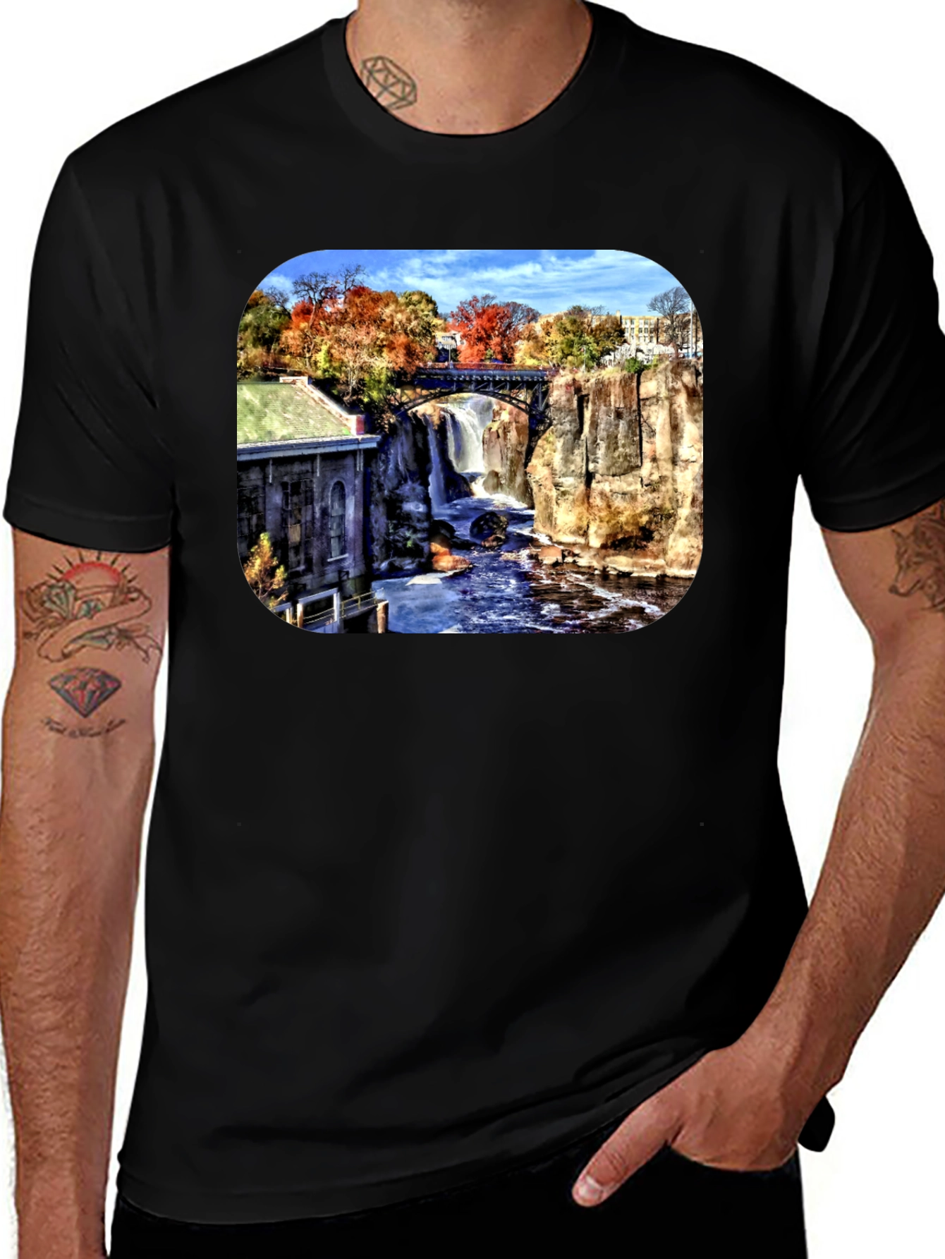 Scenic Waterfall Graphic Tee - Black