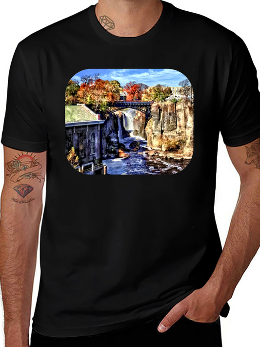 Scenic Waterfall Graphic Tee - Black