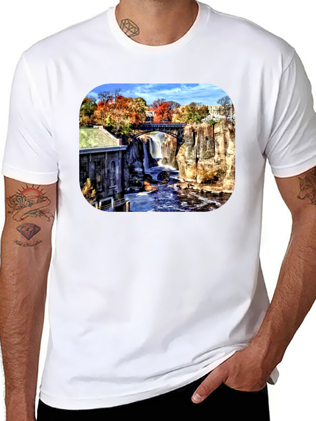 Scenic Waterfall Graphic Tee - Black