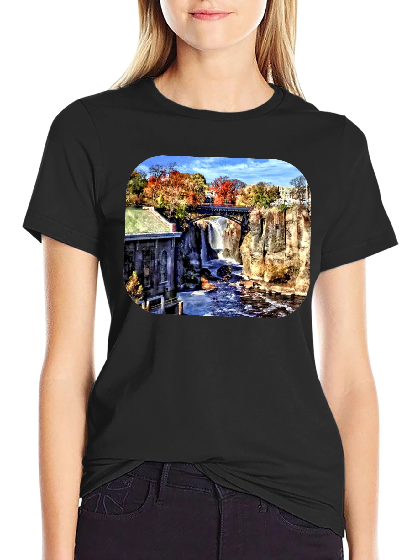 Scenic Waterfall Graphic Tee - Black