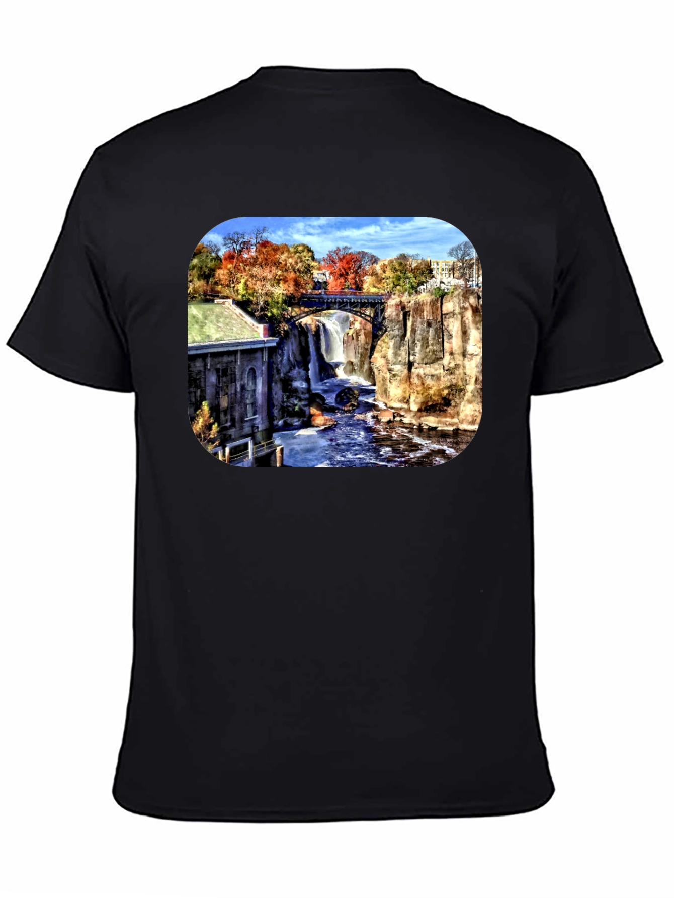 Scenic Waterfall Graphic Tee - Black