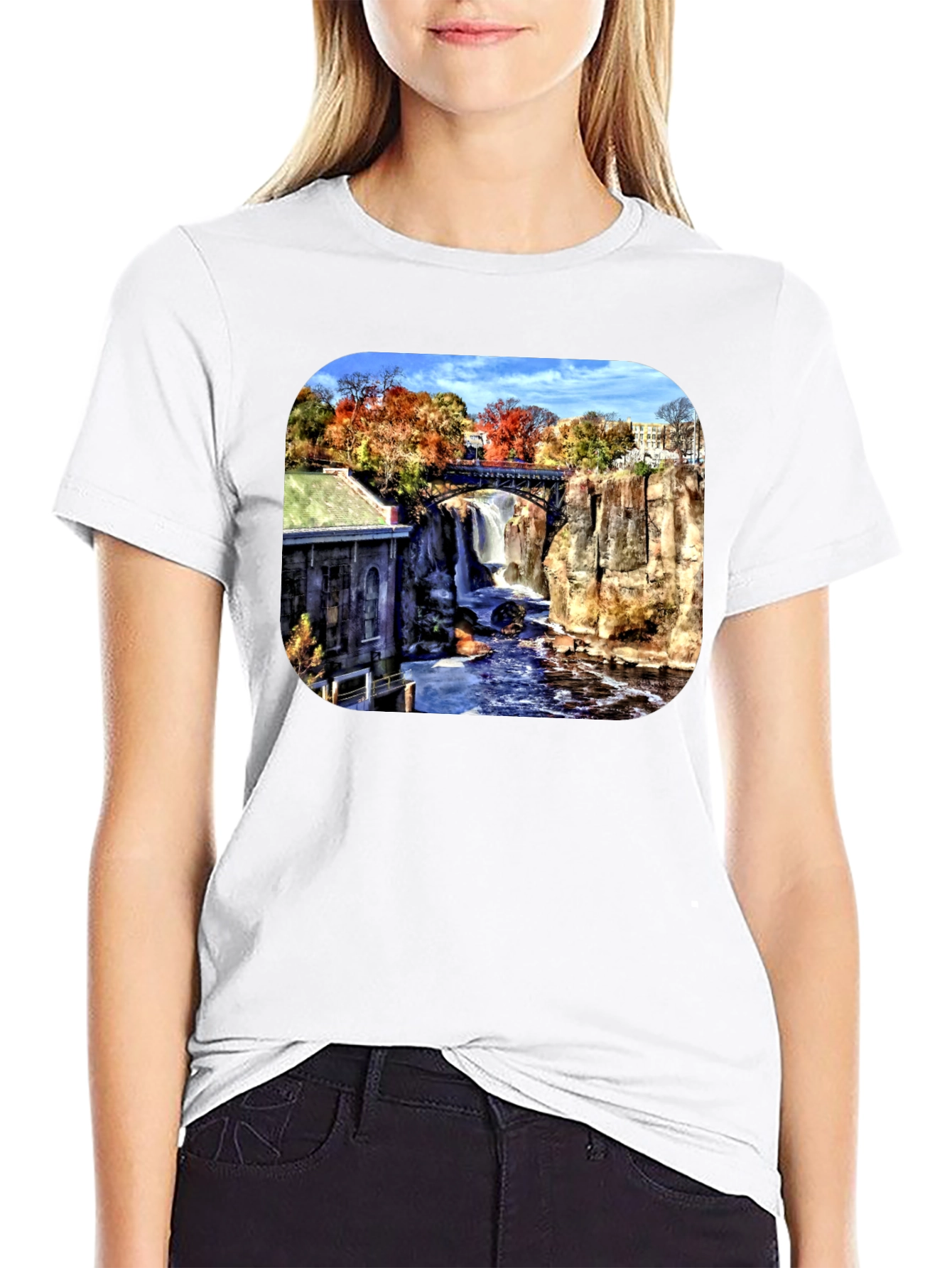 Scenic Waterfall Graphic Tee - Black