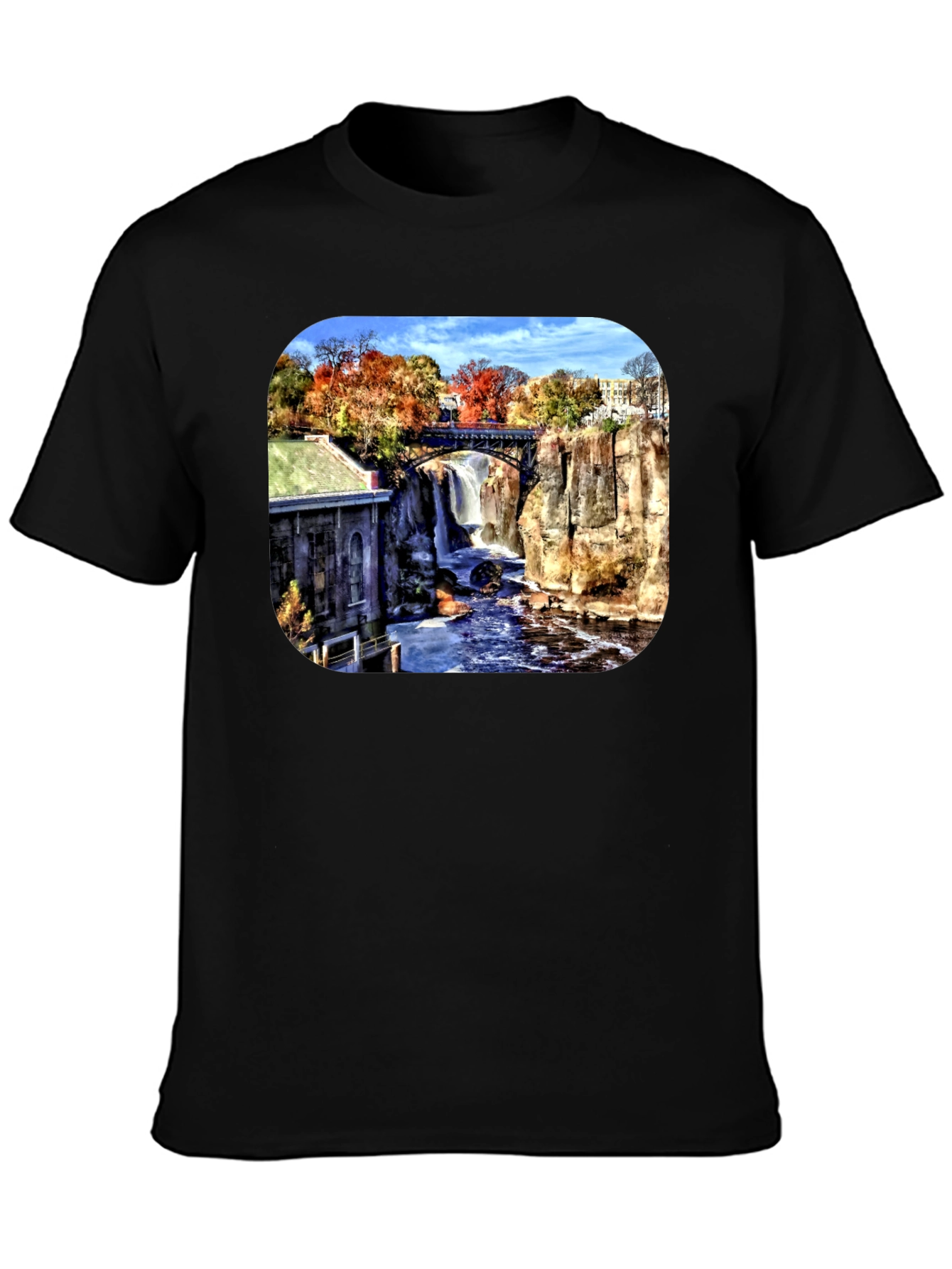 Scenic Waterfall Graphic Tee - Black