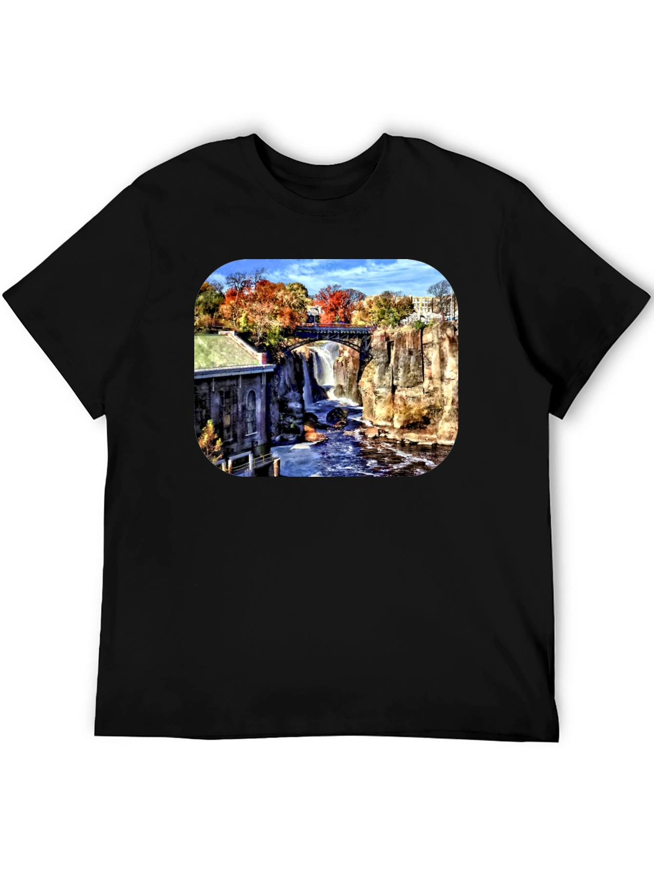 Scenic Waterfall Graphic Tee - Black
