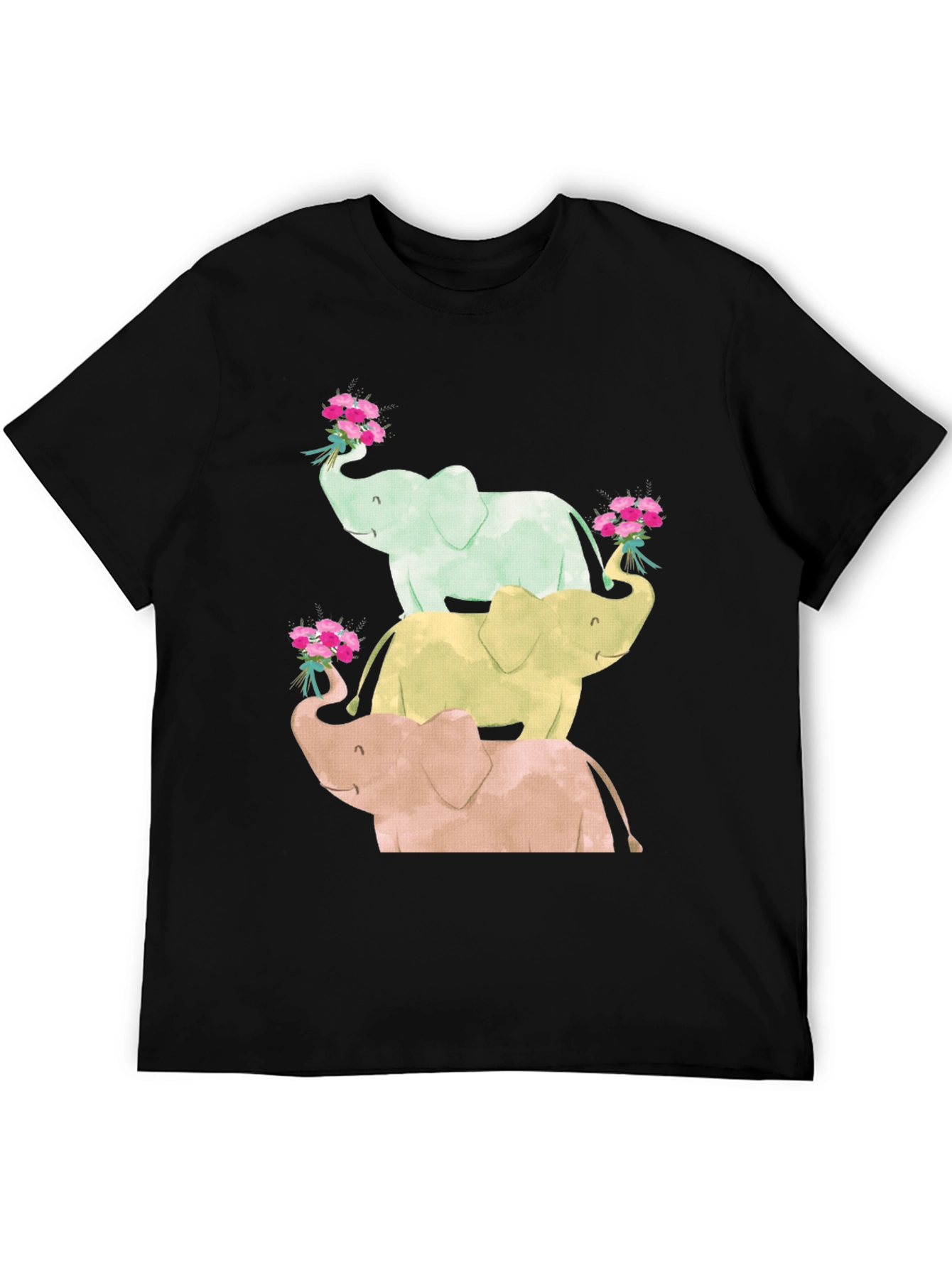 Elephant Flower Bouquet Black Tee
