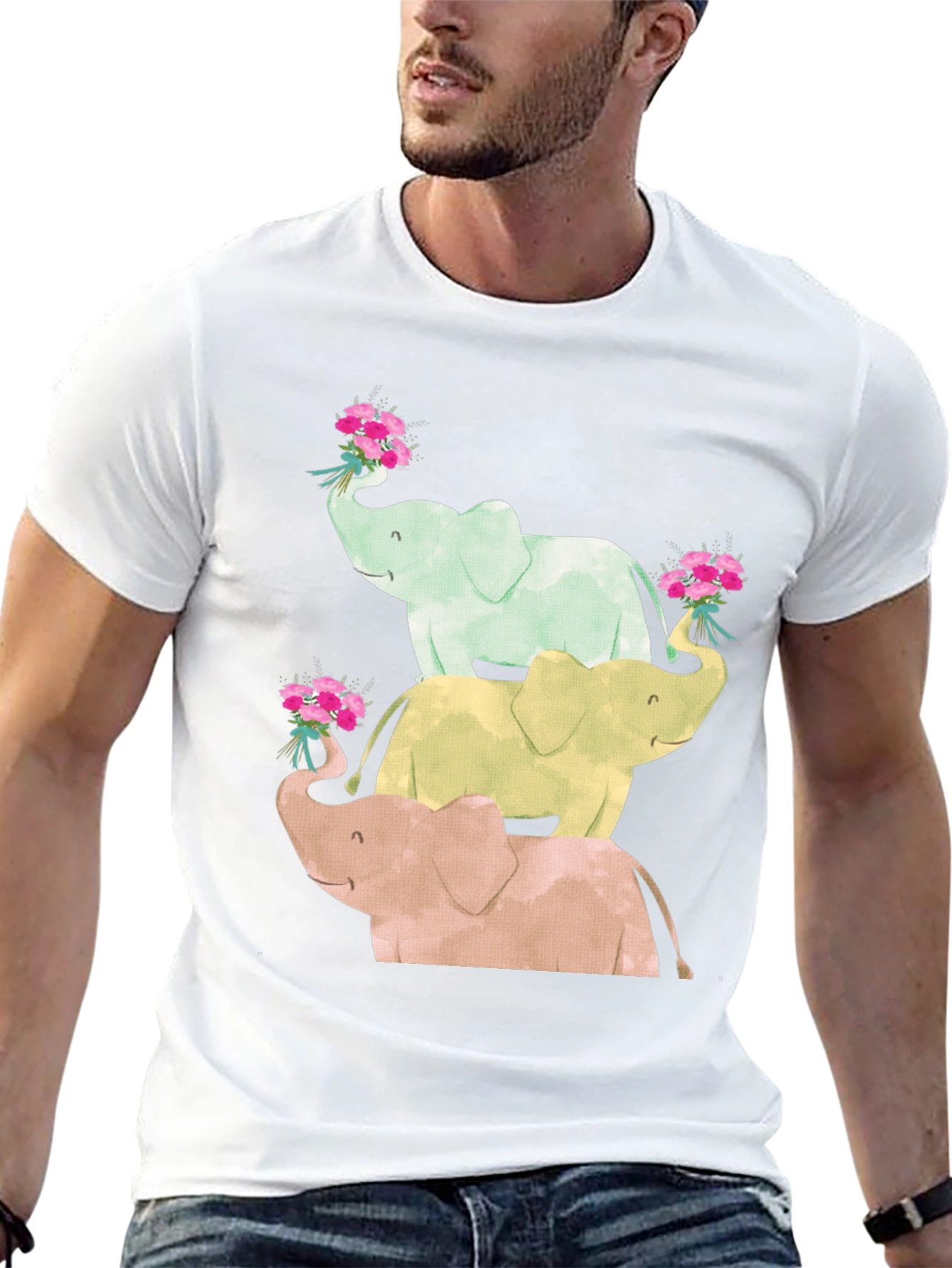 Elephant Flower Bouquet Black Tee