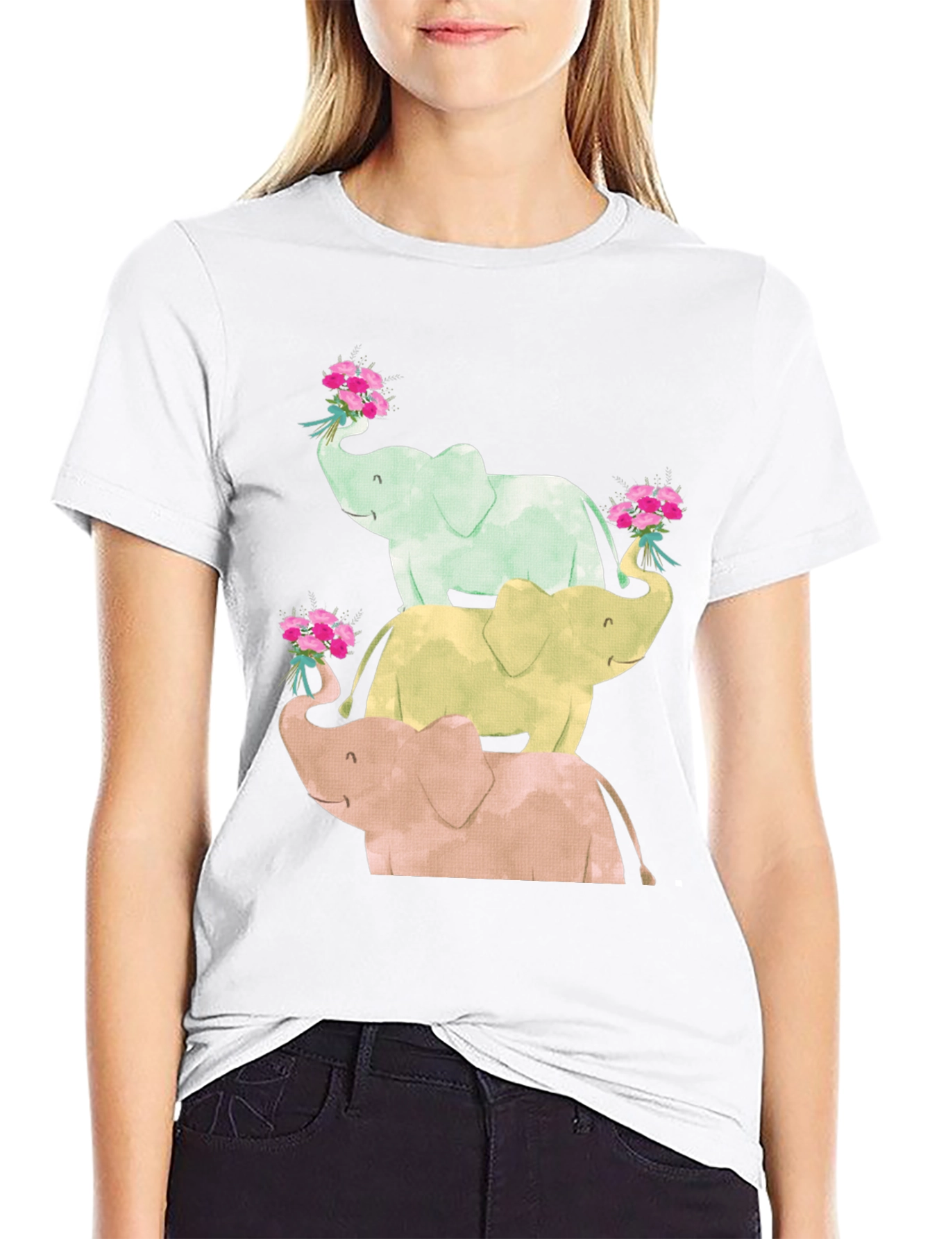 Elephant Flower Bouquet Black Tee