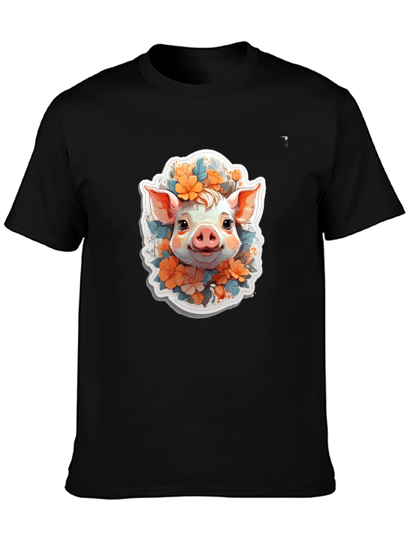 Cute Piglet Floral Tee - Artistic Comfort