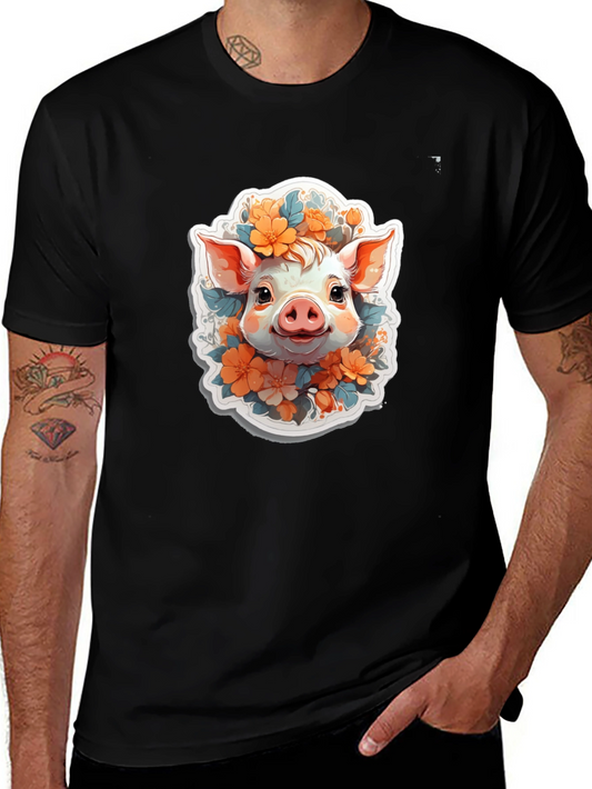 Cute Piglet Floral Tee - Artistic Comfort