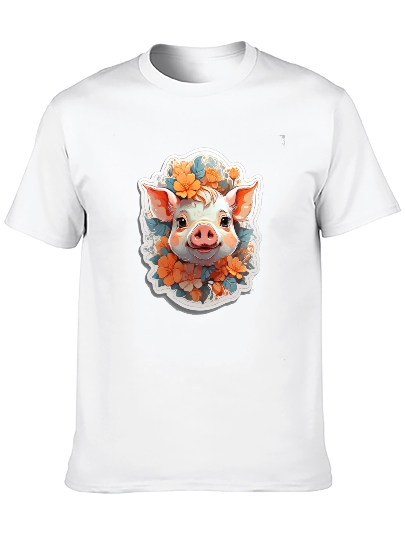 Cute Piglet Floral Tee - Artistic Comfort