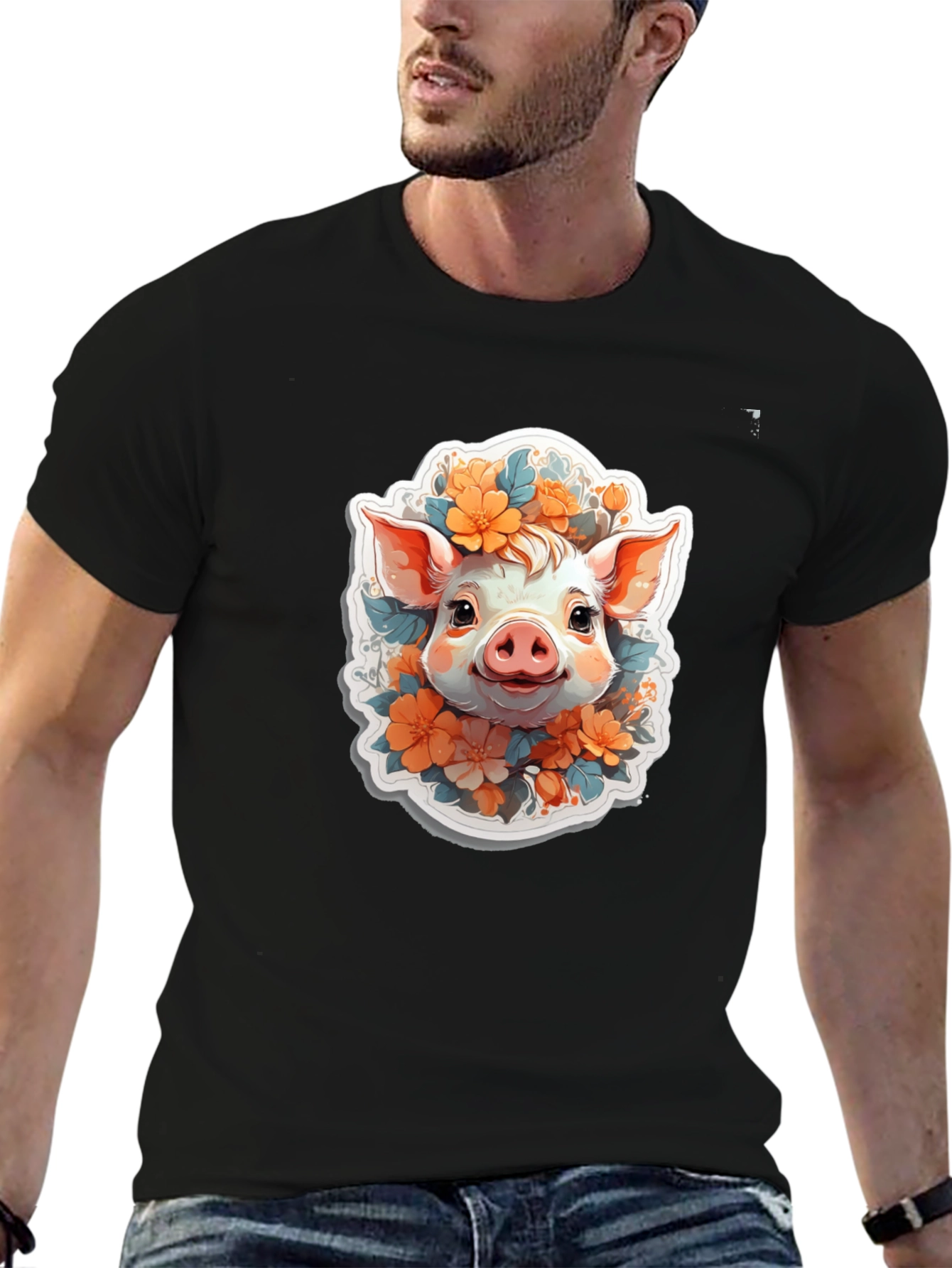 Cute Piglet Floral Tee - Artistic Comfort