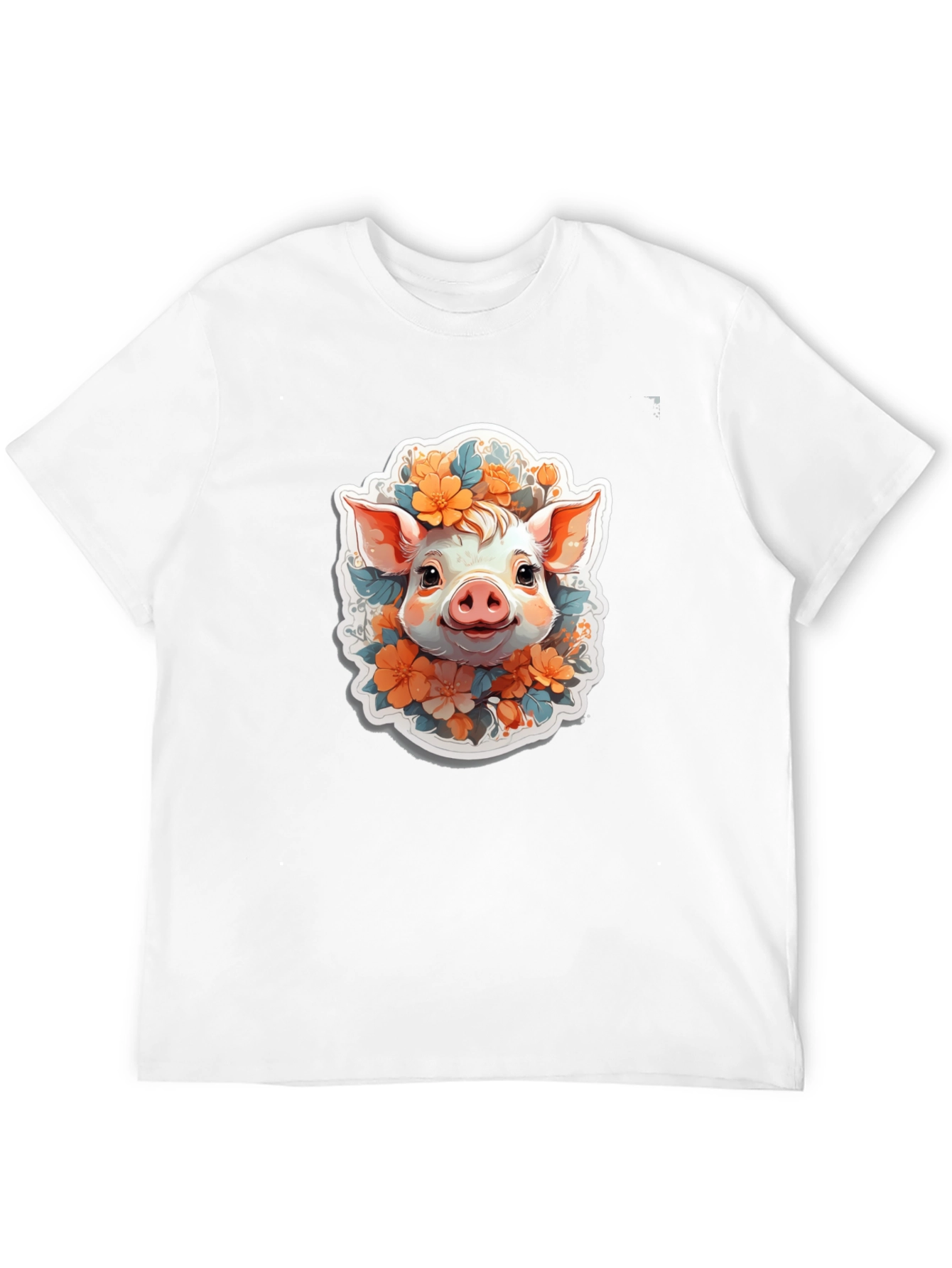 Cute Piglet Floral Tee - Artistic Comfort