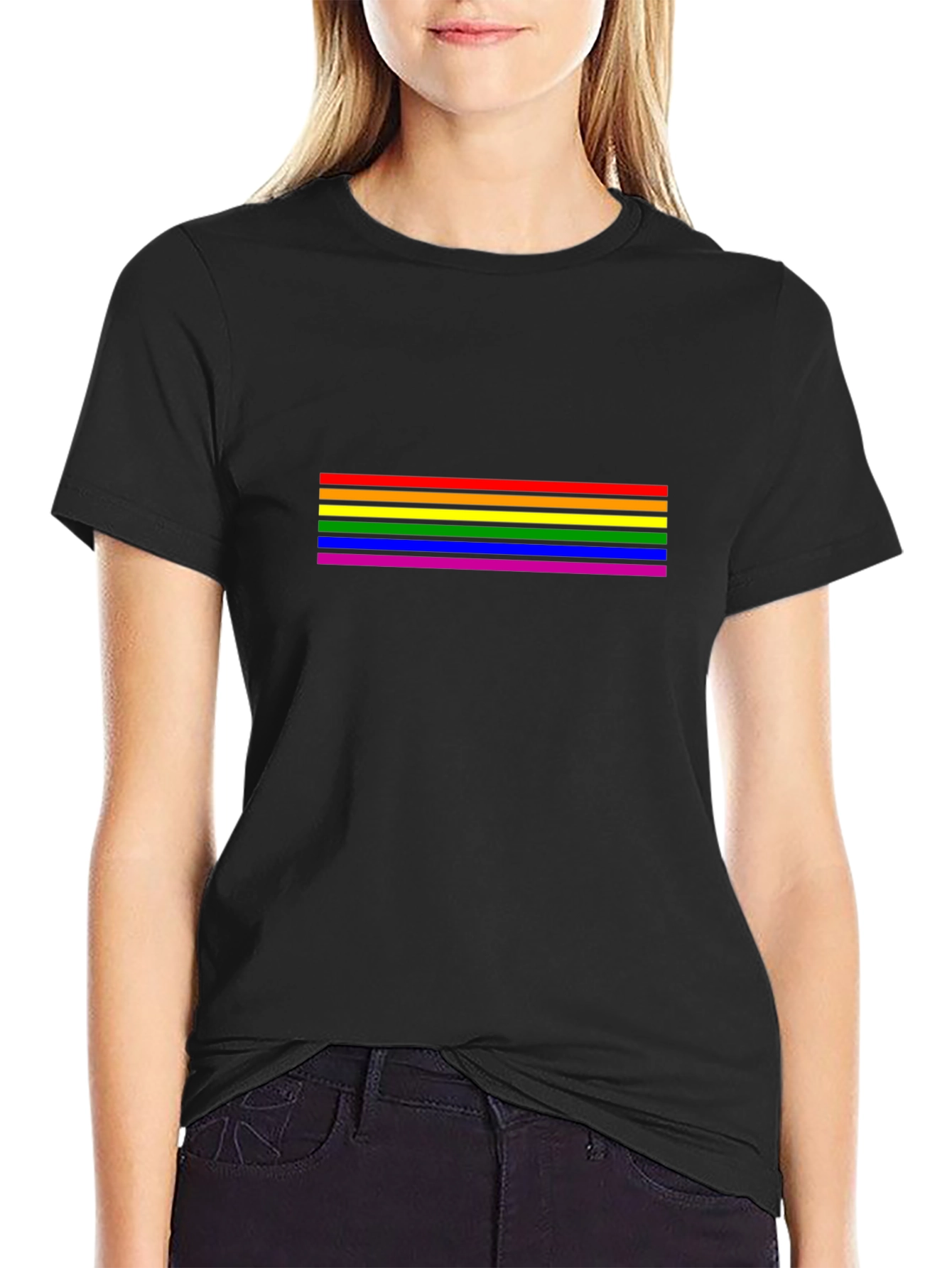 Pride Rainbow Striped T-Shirt - Black