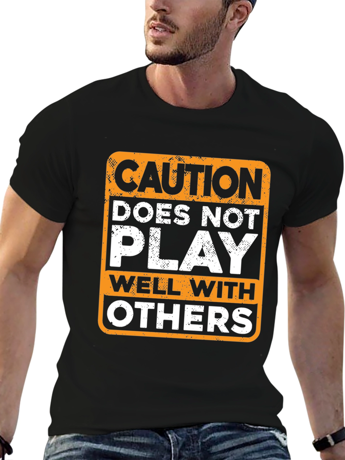 Caution Doesnt Play Well With Others Black T-Shirt