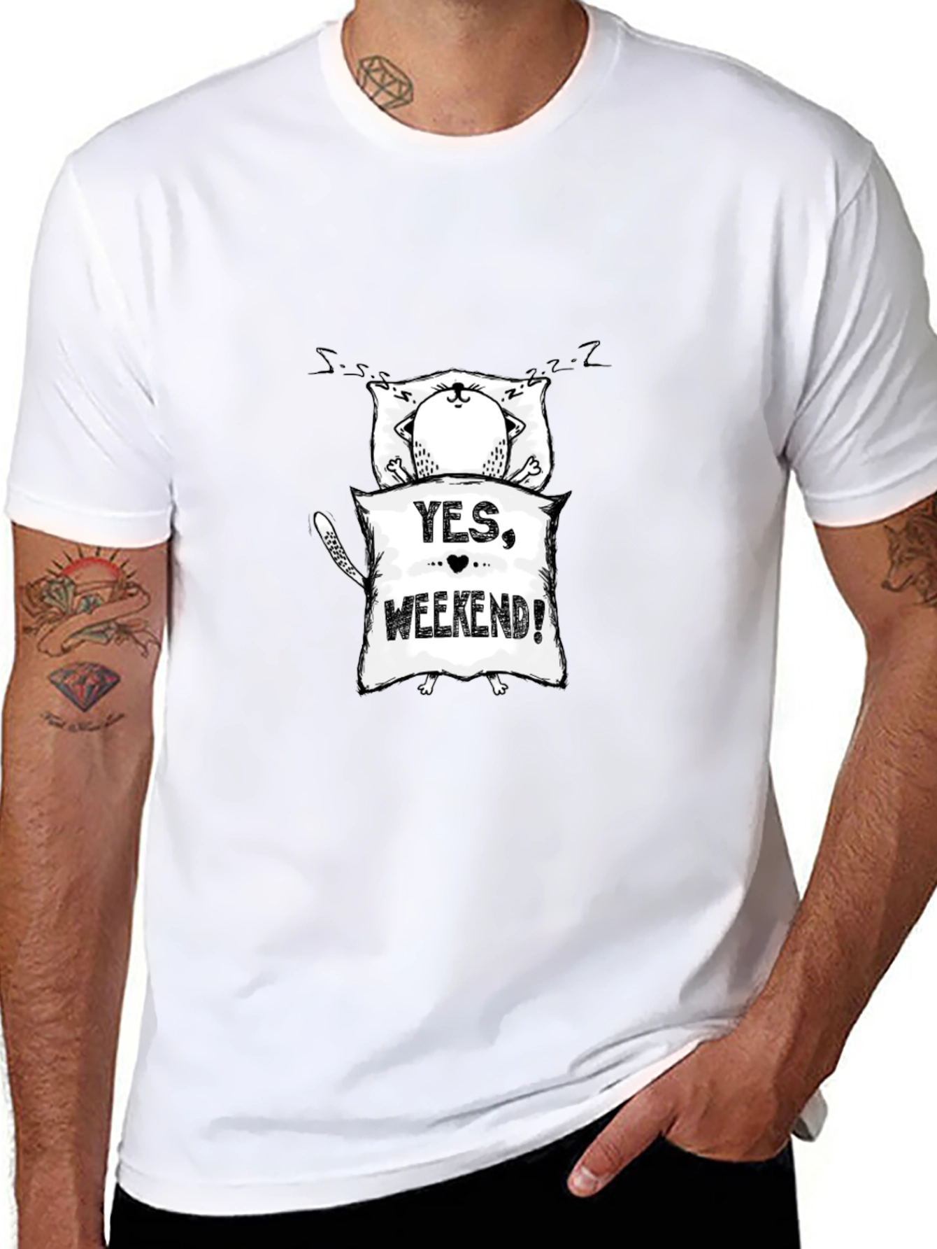 Yes Weekend! Sleepy Cat Graphic Tee - Black