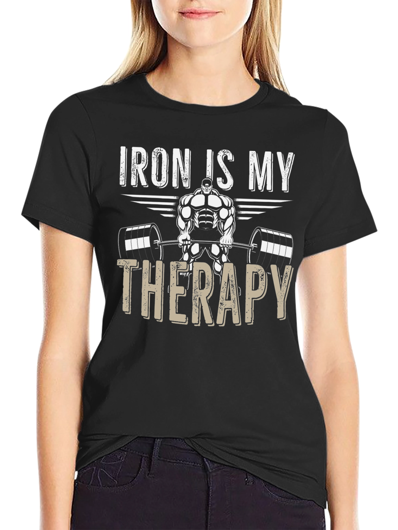 Iron Is My Therapy Gym Black T-Shirt