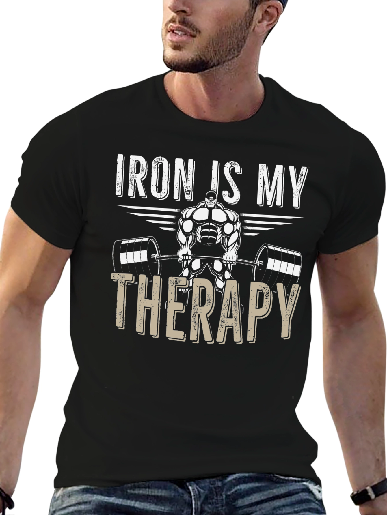 Iron Is My Therapy Gym Black T-Shirt